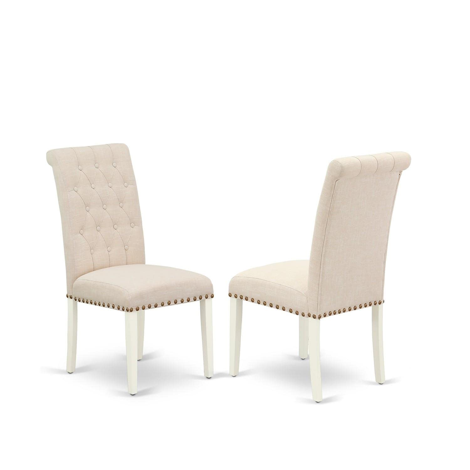 East West Furniture OXBR3-LWH-02 3-Piece Modern Dining Set - 36x36 Inch Square Table & 2 Light Beige Linen Parsons Chairs, White - Perfect for Small Spaces, Breakfast Nooks & Apartment Dining Rooms