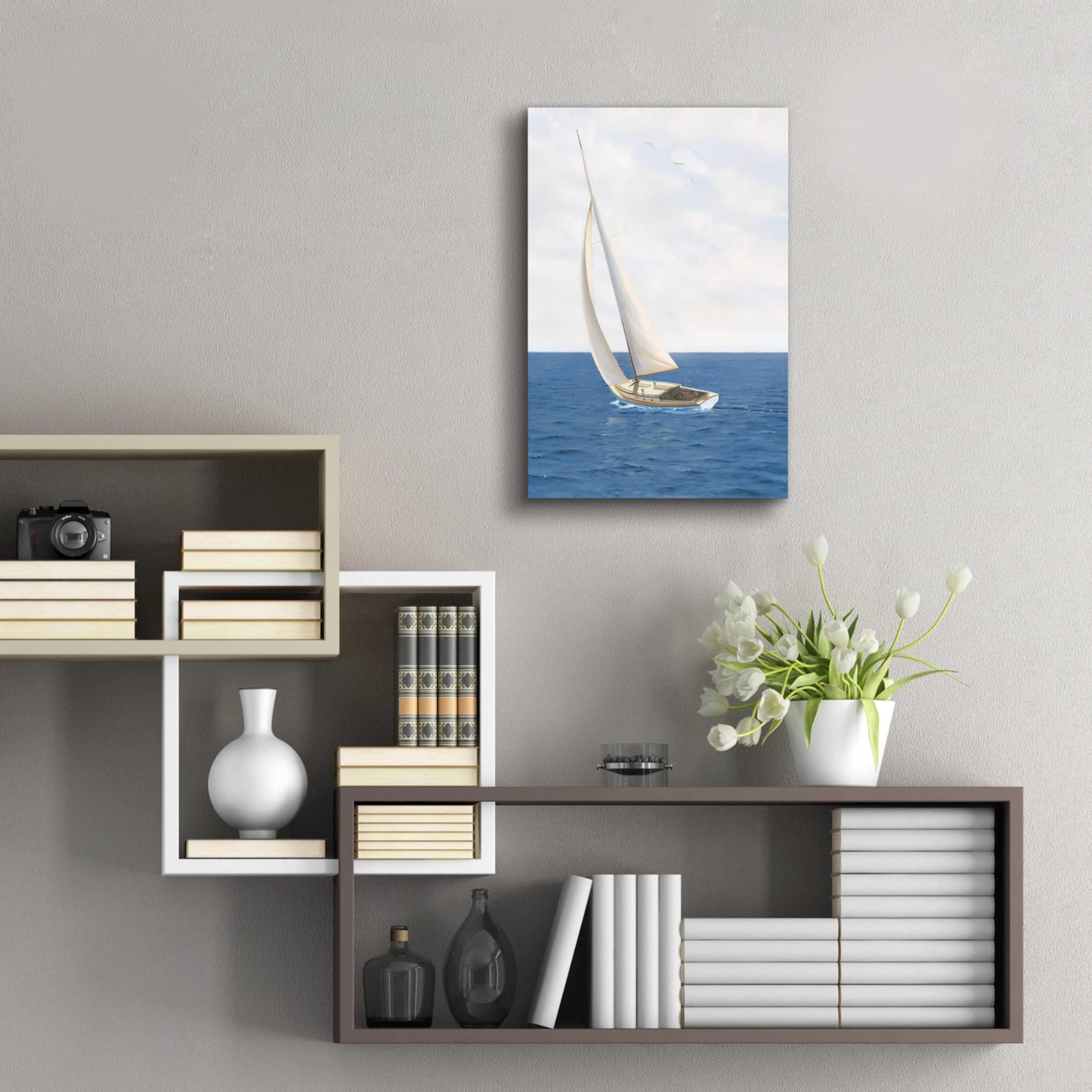 Epic Art 'A Day at Sea II' by James Wiens - 16x24 Inch Acrylic Glass Wall Painting - Modern Ocean Wave Decor for Living Room, Bedroom & Office