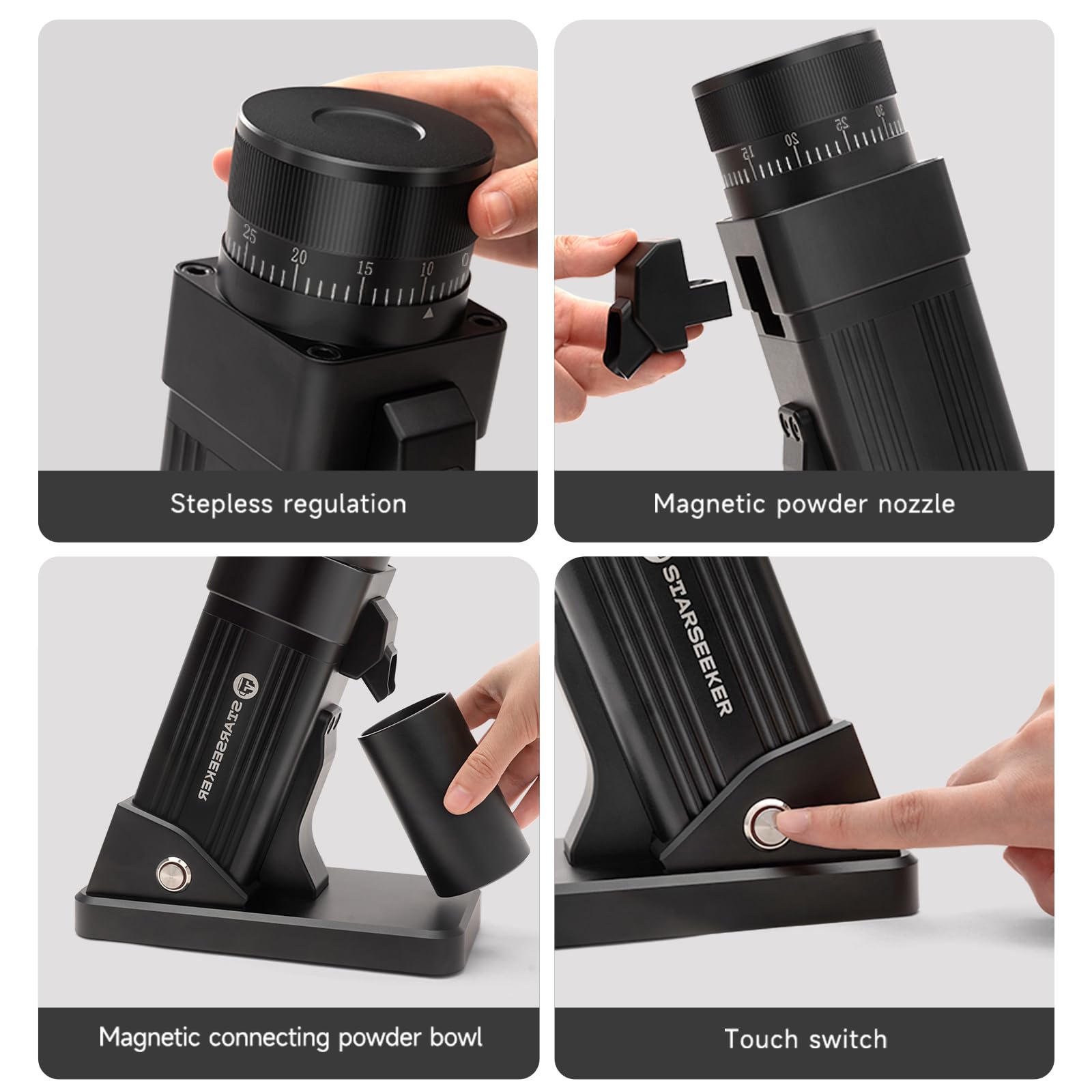 STARSEEKER E55 Electric Coffee Grinder - 55mm Conical Burr, 60 Grind Settings for Espresso, Drip, French Press & Cold Brew, Single Dose Design, Durable Aluminum Housing (Black) - Perfect for Home Baristas & Coffee Enthusiasts