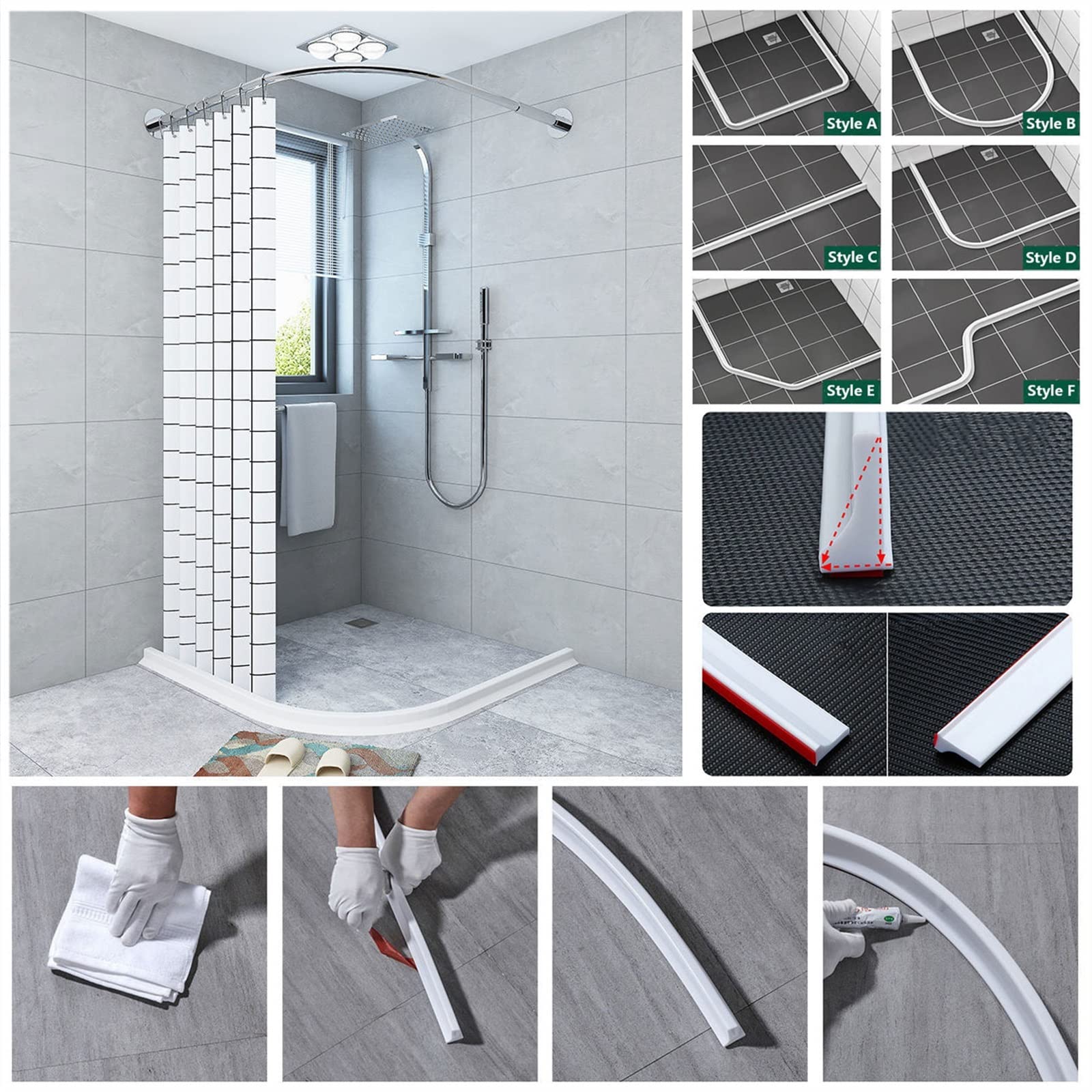 Waterproof Sink Barrier, Kitchen Splash Guard - Bathtub Edge & Shower Corner Water Dam Strip, Countertop Water Stopper for Bathroom - Ideal for Kitchen, Bathroom & Frameless Shower Threshold Protection