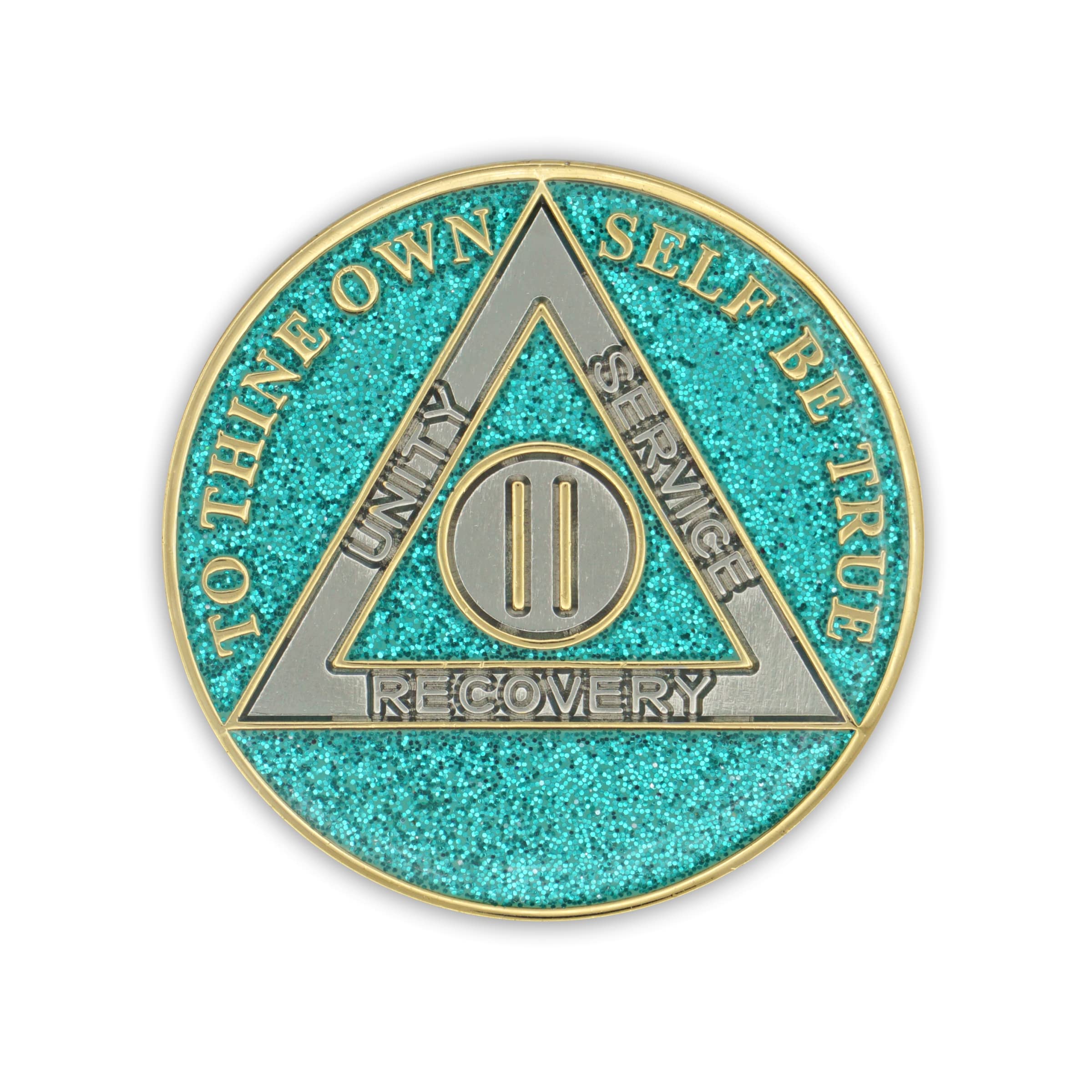 2 Year Sobriety Coin - Glitter Triplate AA Chip Recovery Anniversary Token (Aqua) | Celebrate Milestones in Alcoholics Anonymous Meetings & Personal Recovery Journeys