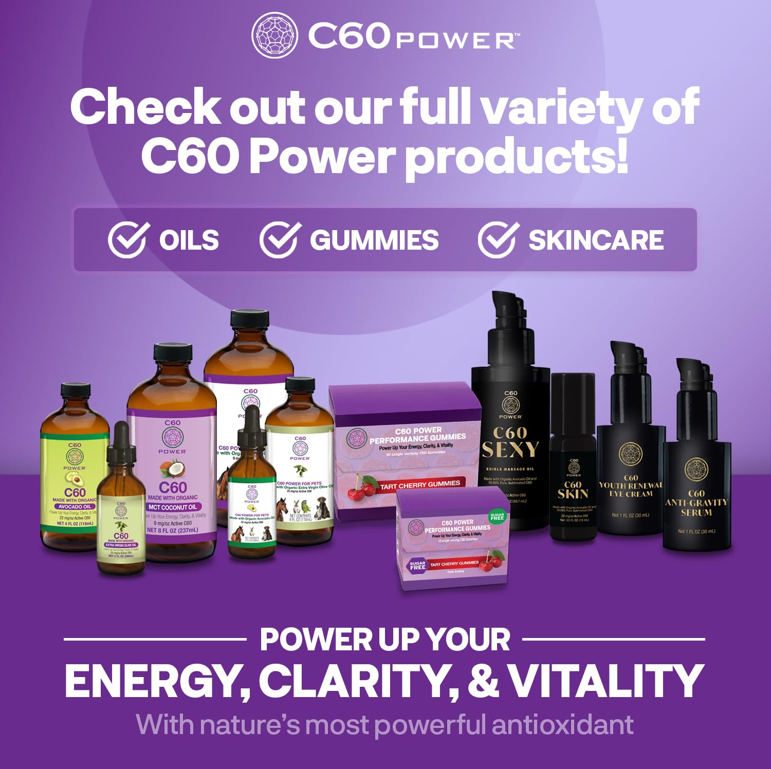 Organic C60 Purple Power Extra Virgin Olive Oil (8 Fl Oz) - 99.99% Pure Carbon 60 Antioxidant Supplement - Third-Party Tested for Purity & Quality - USA Made - Supports Cellular Health & Anti-Aging - Perfect for Daily Wellness Routine & Immune Boost