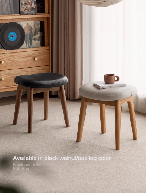Premium Oak & Cherry Solid Wood Makeup Stool - Soft Cushioned Vanity Seat for Dressing Table, Bedroom, and Salon Use