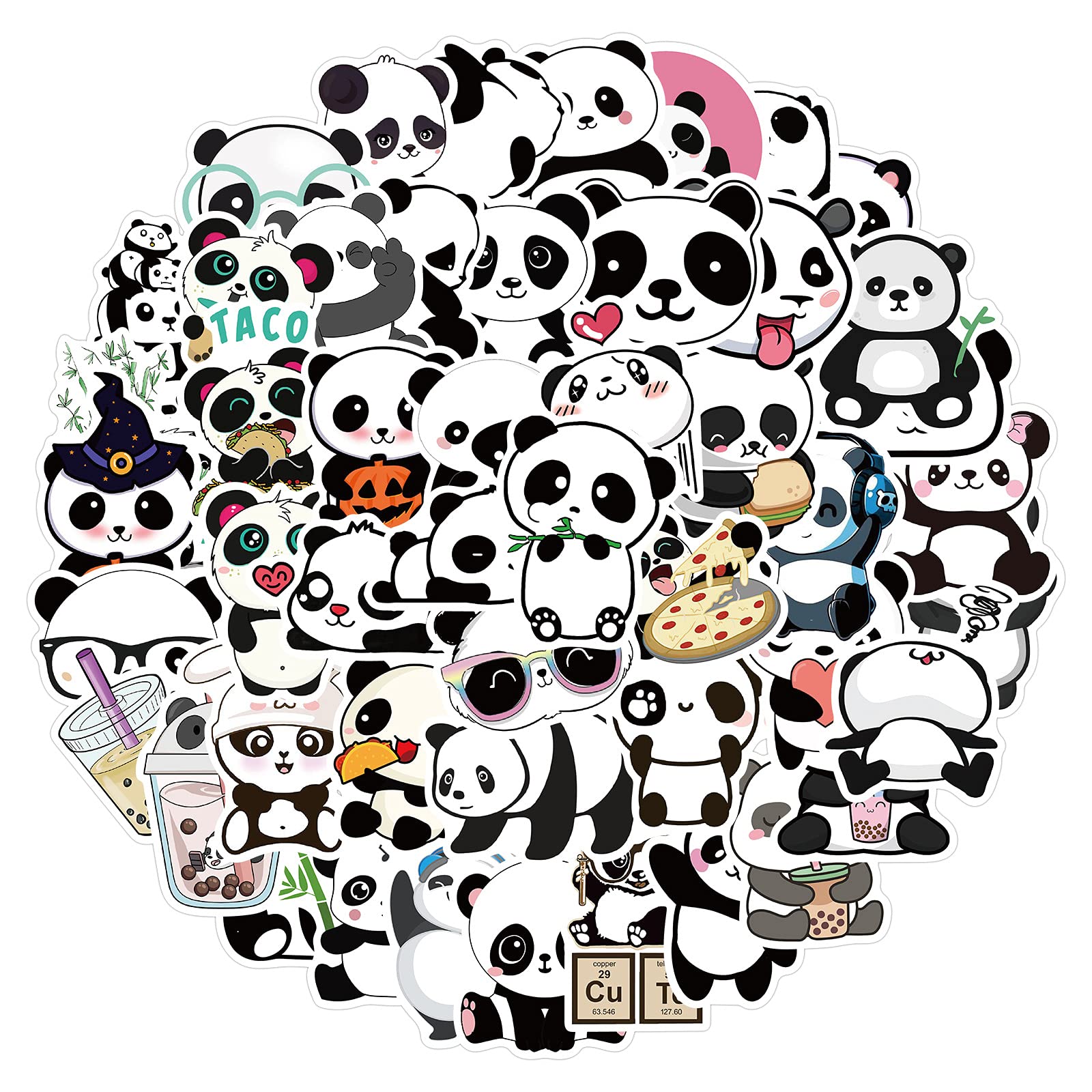 50Pcs Cute Panda Stickers - Waterproof Vinyl Decals for Laptop, Water Bottle, Phone & Luggage - Adorable Cartoon Stickers Pack for Kids Room Decor, School Supplies & DIY Crafts