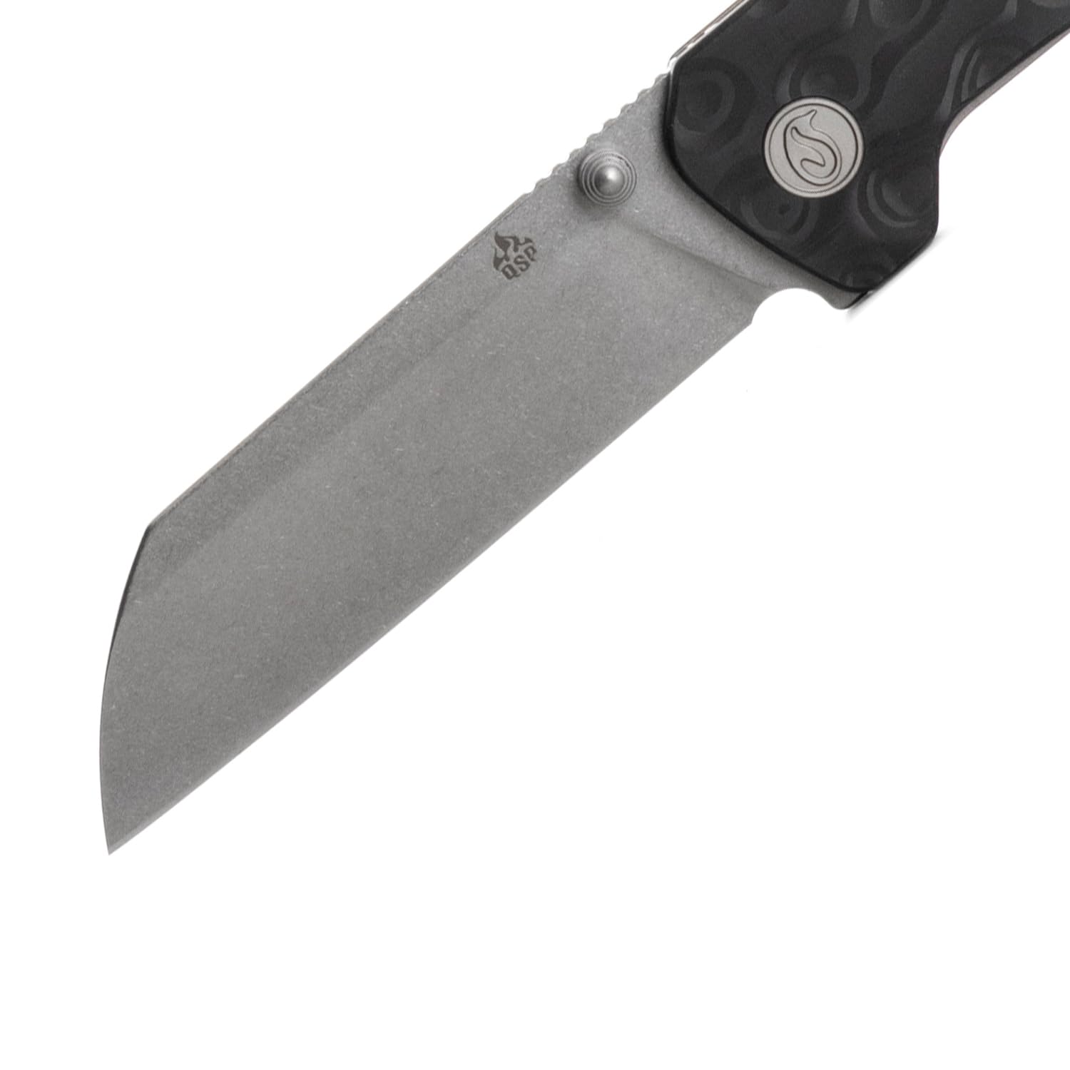 QSP Penguin Titanium Framelock EDC Pocket Knife - Marbled Carbon Fiber Handle, S35VN Steel Blade, Kaviso Exclusive (Stonewashed) | Everyday Carry, Outdoor Survival, Camping & Tactical Use