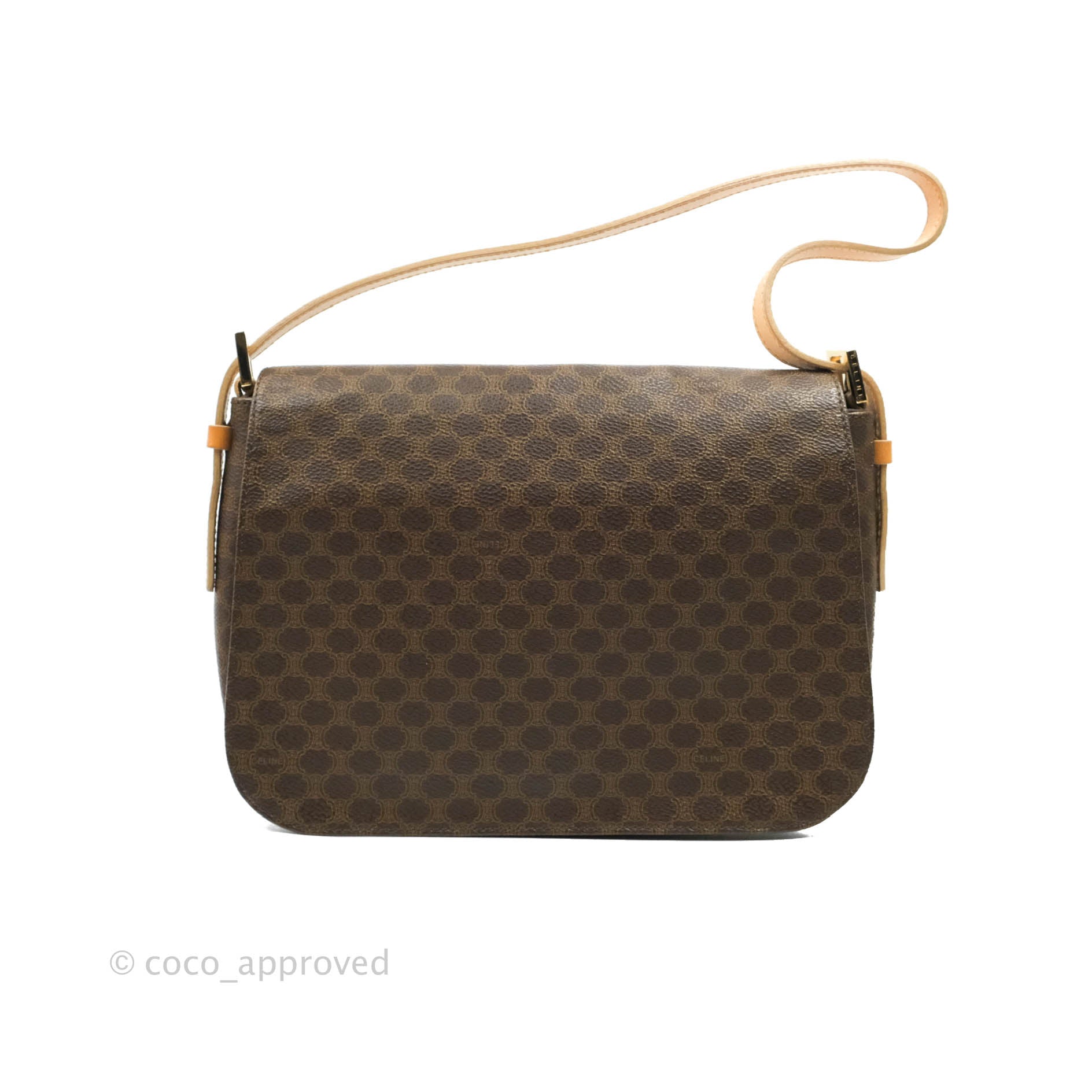 Vintage Celine Brown Canvas Shoulder Bag for Women - Classic Crossbody Purse for Everyday Use, Work & Travel