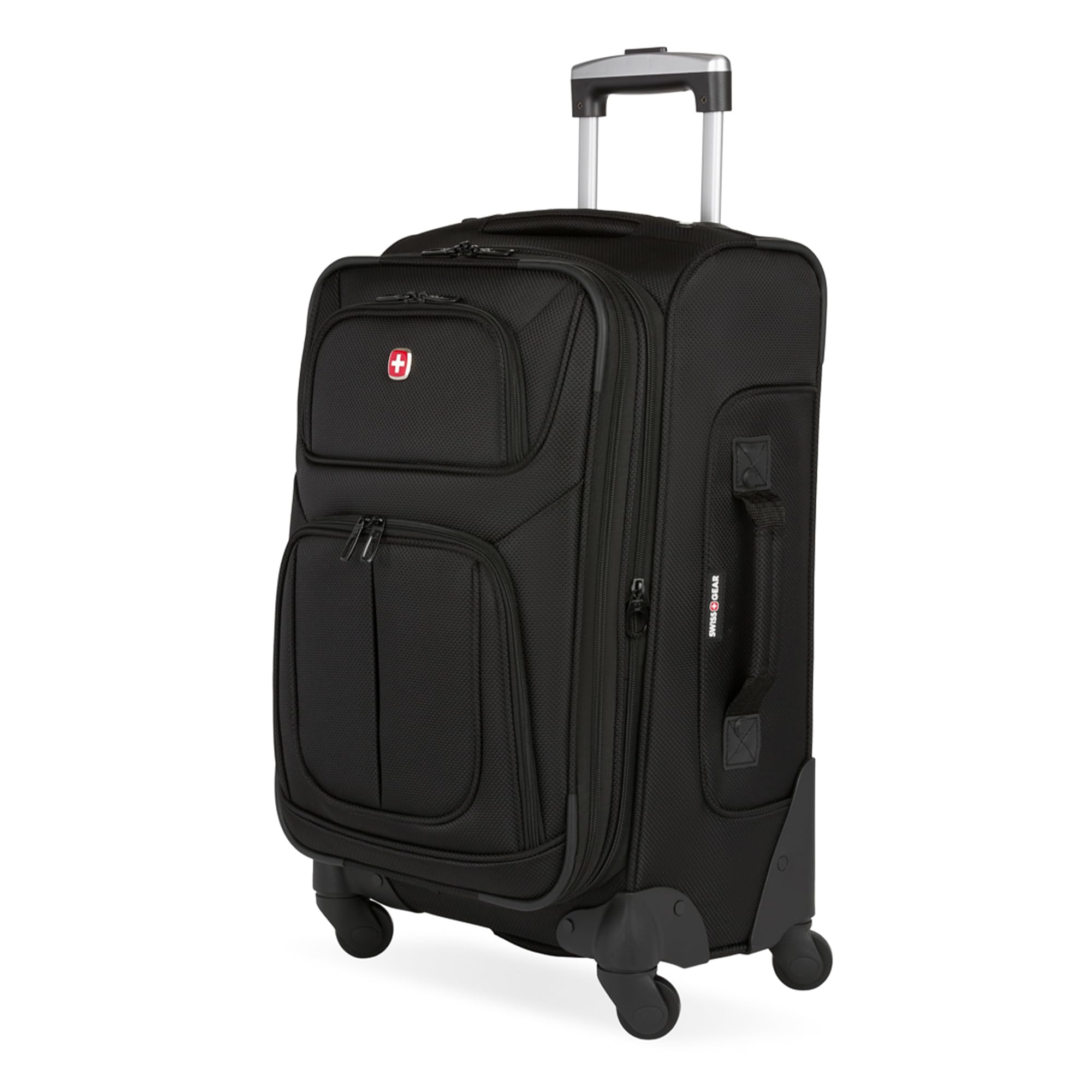 SwissGear Sion Expandable Softside Luggage 25-Inch Checked Medium Suitcase - Black, Durable Spinner Wheels for Travel, Business Trips & Vacations
