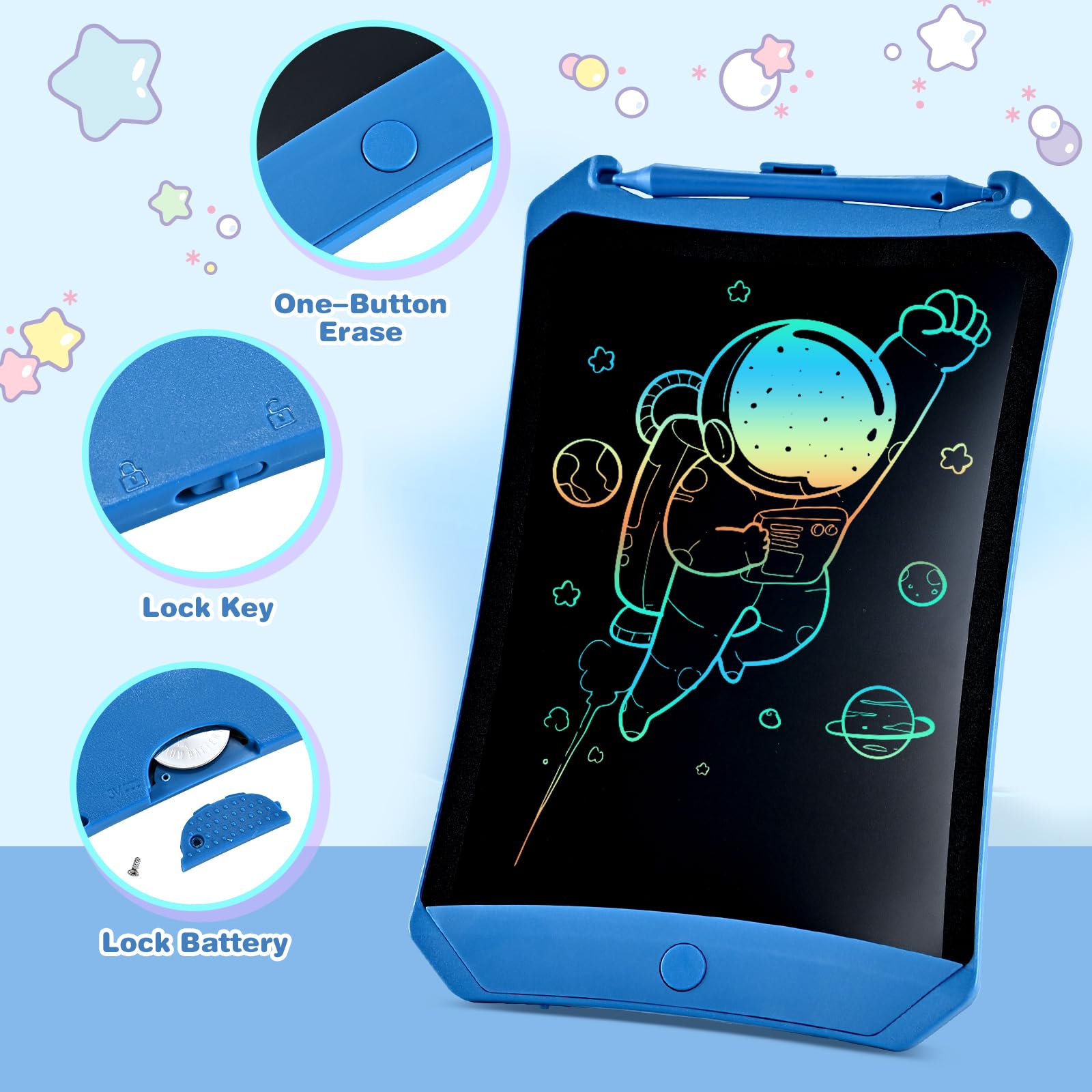 Reusable LCD Writing Tablet for Kids & Adults - Toddler Drawing Board with Colorful Screen, Educational Handwriting Aid for Home, School & Office - Perfect Gift for Learning, Note Taking & Creative Play (Blue)