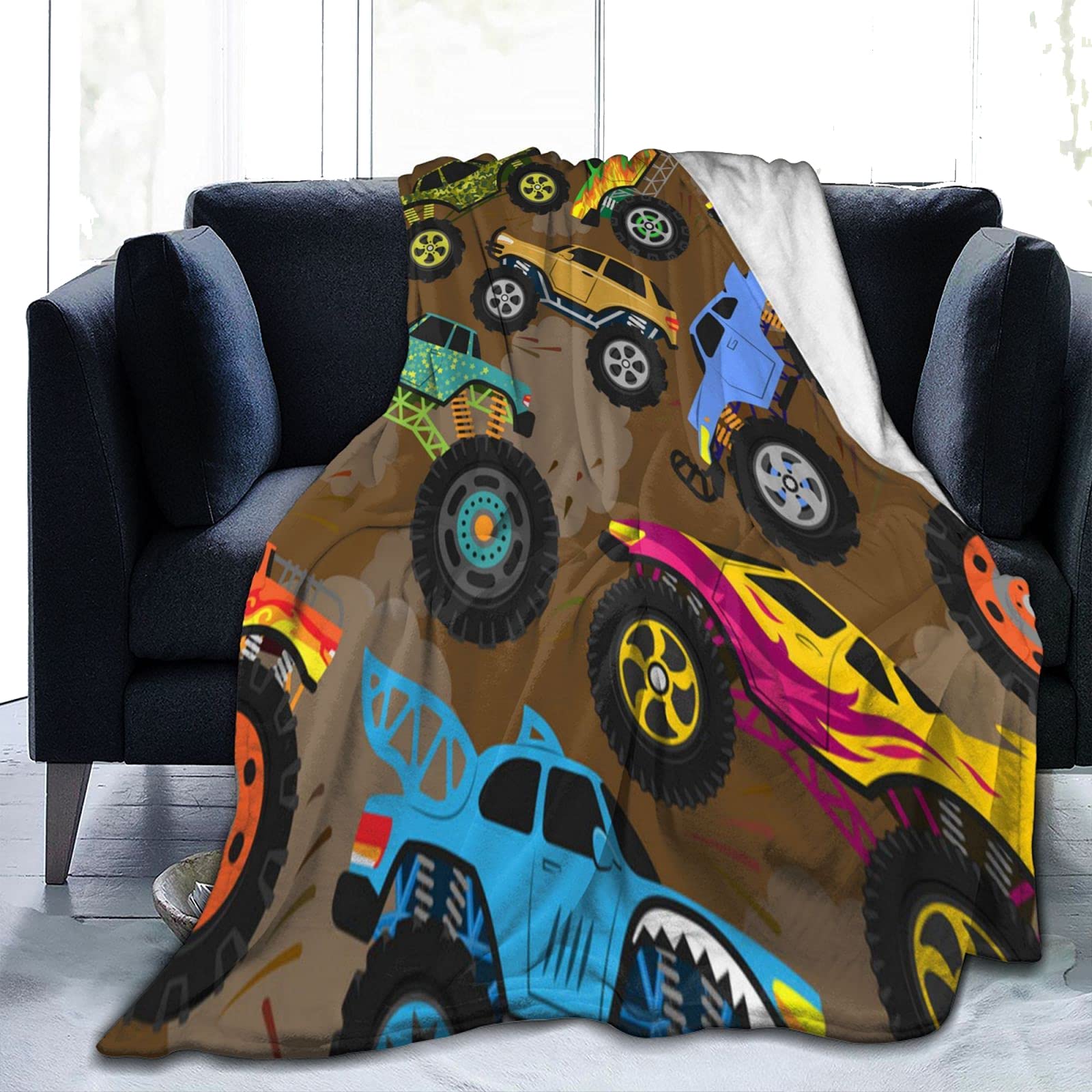 **Monster Truck Fleece Blanket for Boys - 80