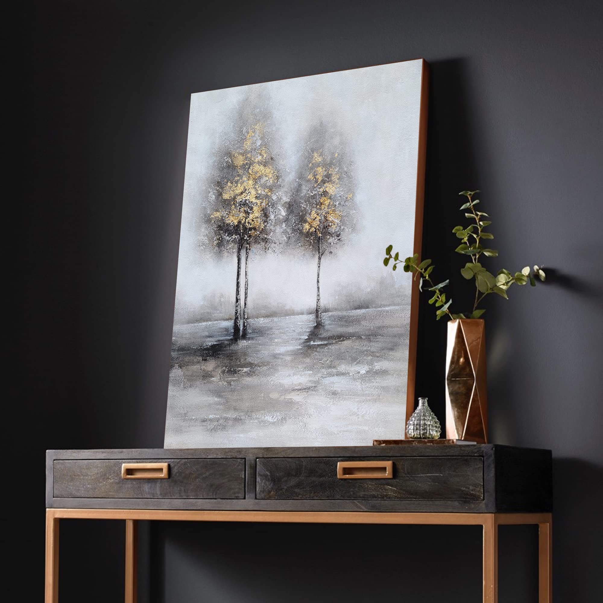 Modern Abstract Tree Wall Art - Grey & White Canvas Painting Prints for Home Decor | Perfect for Kitchen, Living Room & Dining Room | Handmade Artwork for Stylish Interior Design