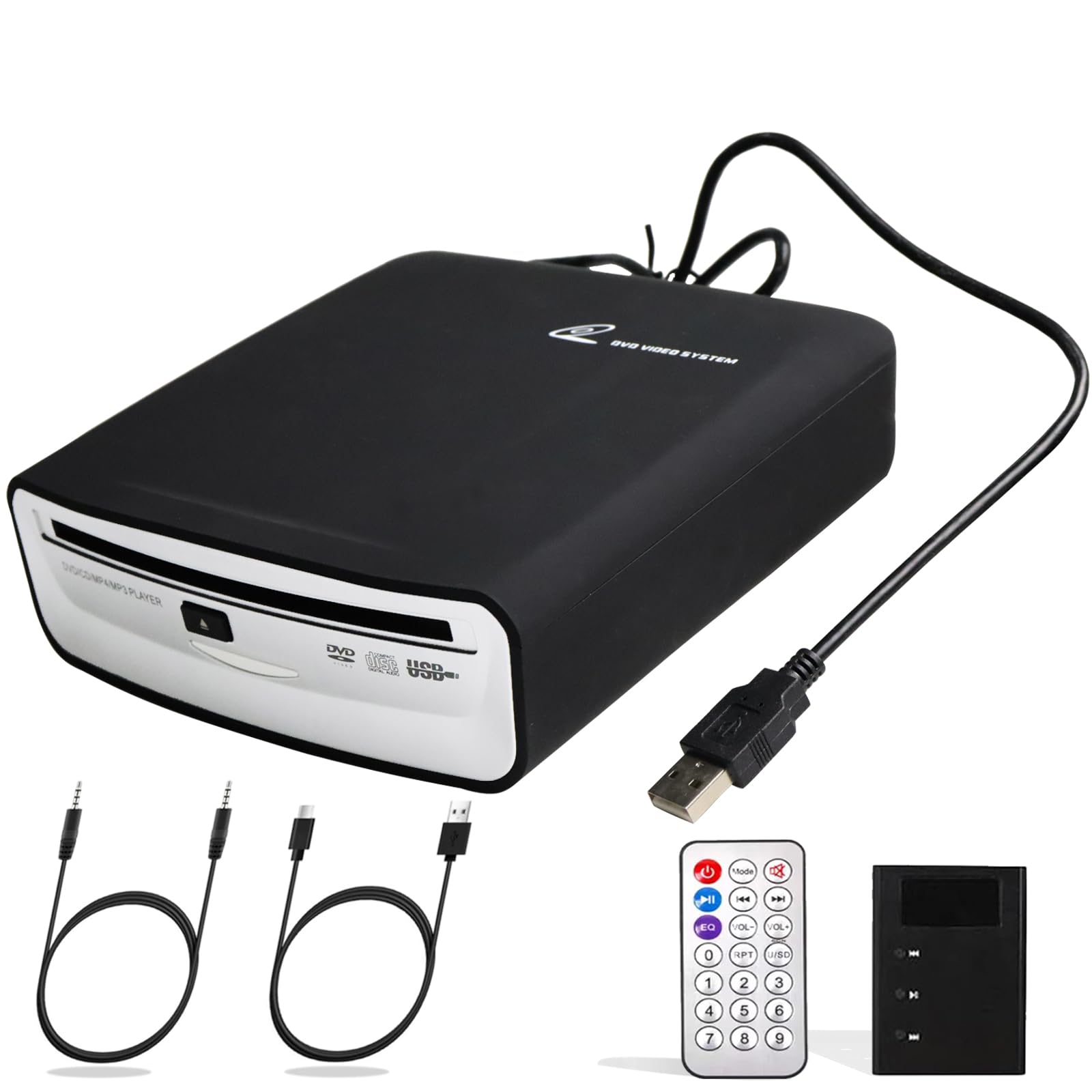 Portable USB CD Player for Car - Universal External CD Drive Compatible with Laptop, Desktop, TV, Mac & Computer - Plug & Play with USB/AUX Ports - Perfect for Road Trips & Home Entertainment