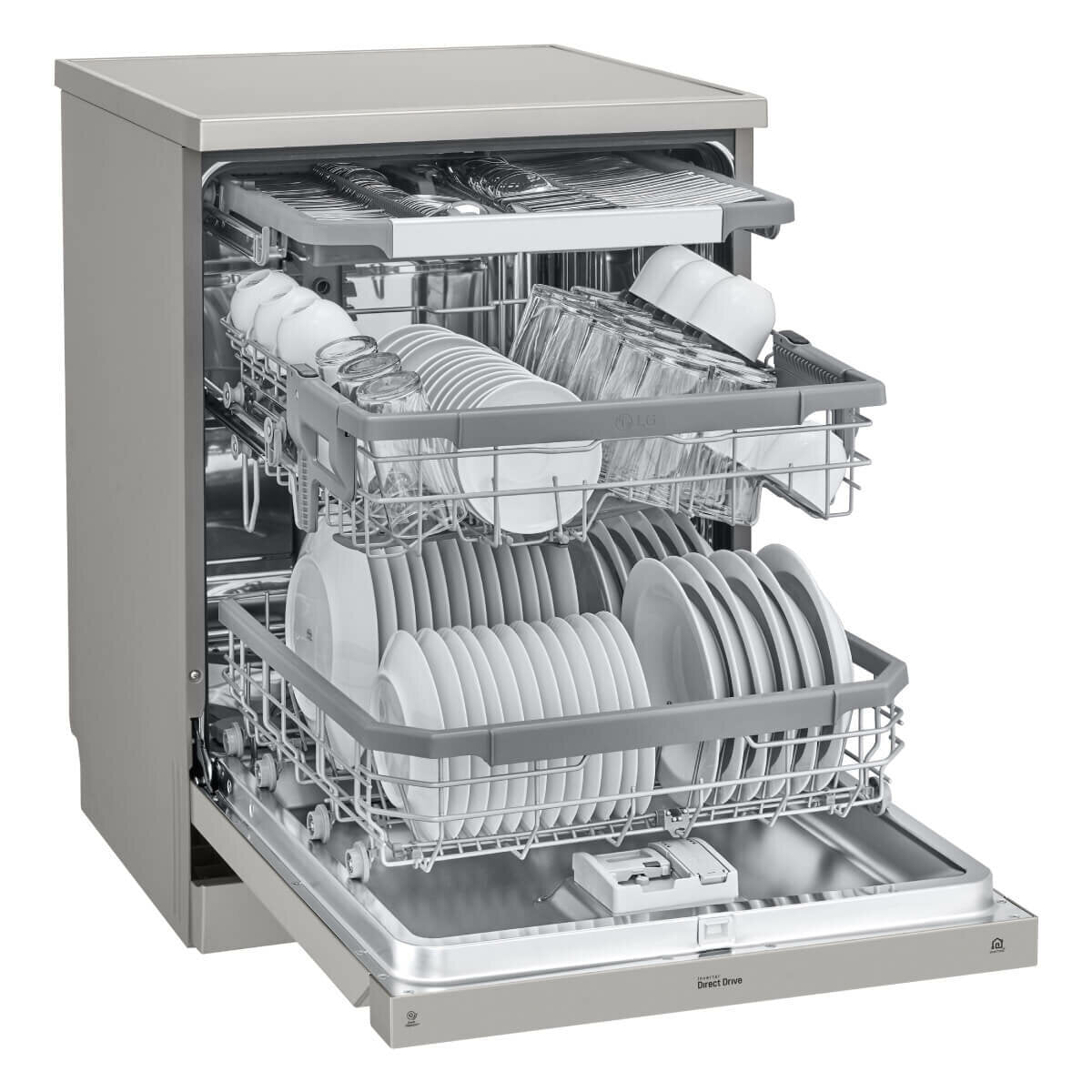 LG XD4B15PS 15 Place Settings QuadWash Dishwasher in Platinum Steel Finish - Energy Efficient & Ultra Quiet for Large Families & Entertaining