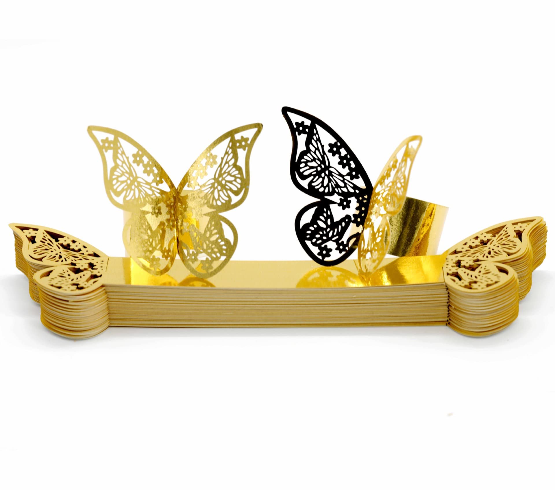 100 Pcs Gold Laser Cut Butterfly Napkin Rings - Elegant Foil Paper Napkin Holders for Wedding, Party & Restaurant Table Decorations - Perfect for Bridal Showers, Anniversary Dinners & Fine Dining Events
