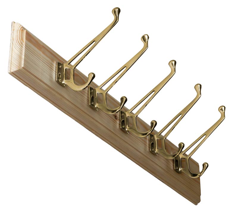 Kroklist 65cm Wooden Coat Hooks with Classic Brass Hook - Perfect for Entryway, Bedroom & Bathroom Organization