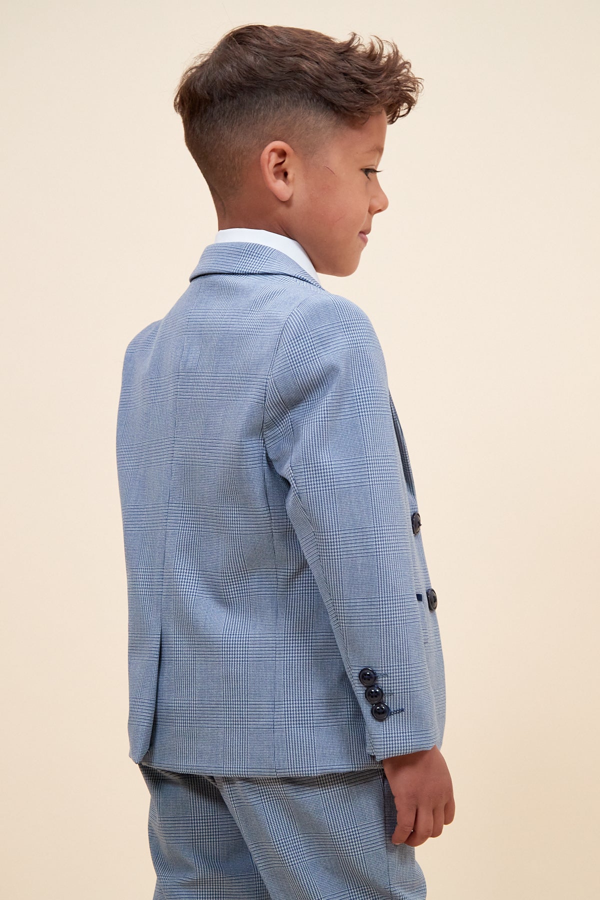 BROMLEY Kids' Sky Blue Check Print 3-Piece Suit for Boys - Formal Wear for Weddings, Parties & Special Occasions