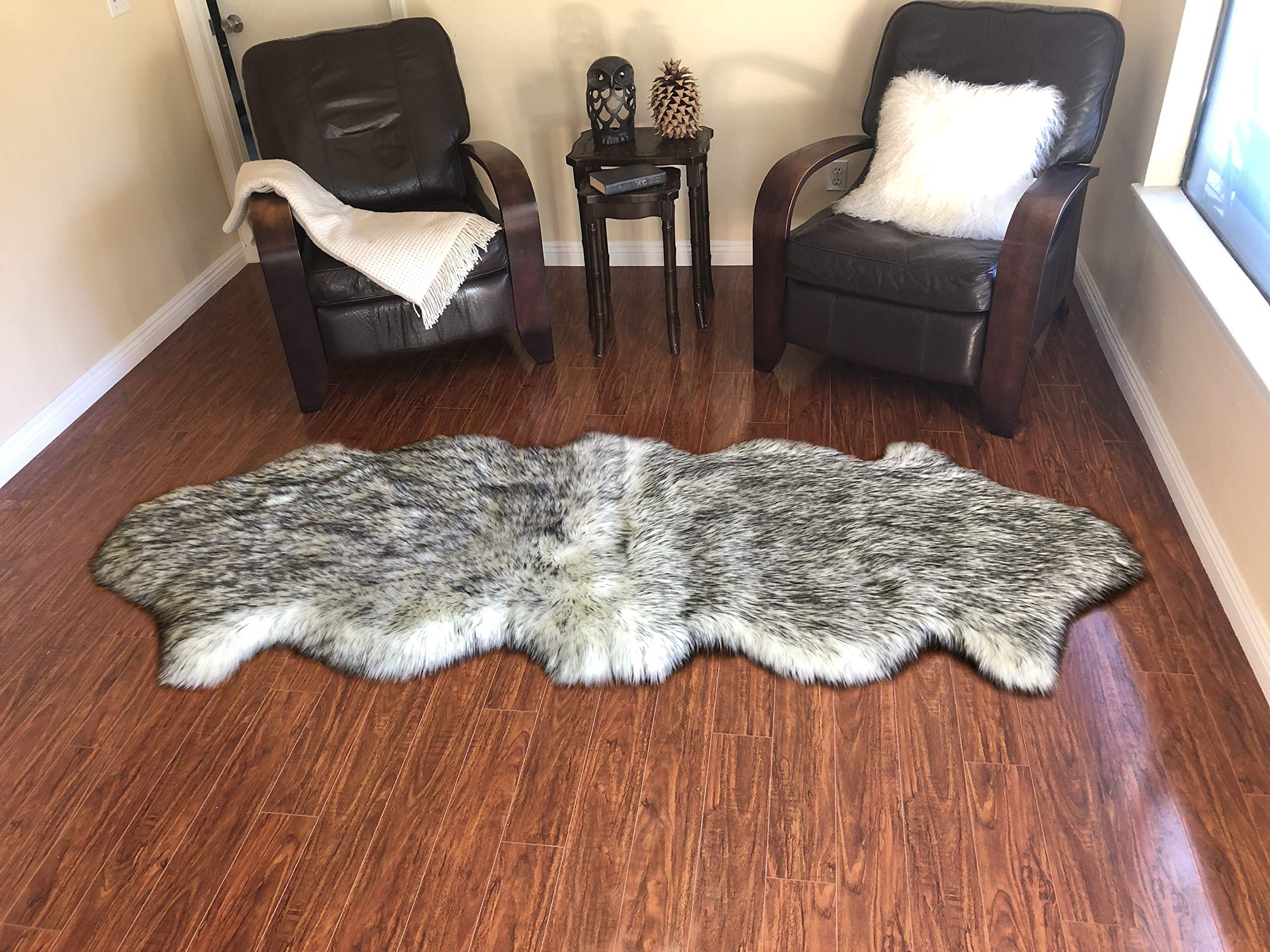 LAMBZY Genuine Sheepskin Silky Area Rug - Soft Washable Stain Resistant Rug with Non-Slip Bottom - Perfect for Kids Room, Living Room & Bedroom Decor - 2' x 6' White/Black - Cozy Floor Mat for Nursery, Home Office & Pet Areas