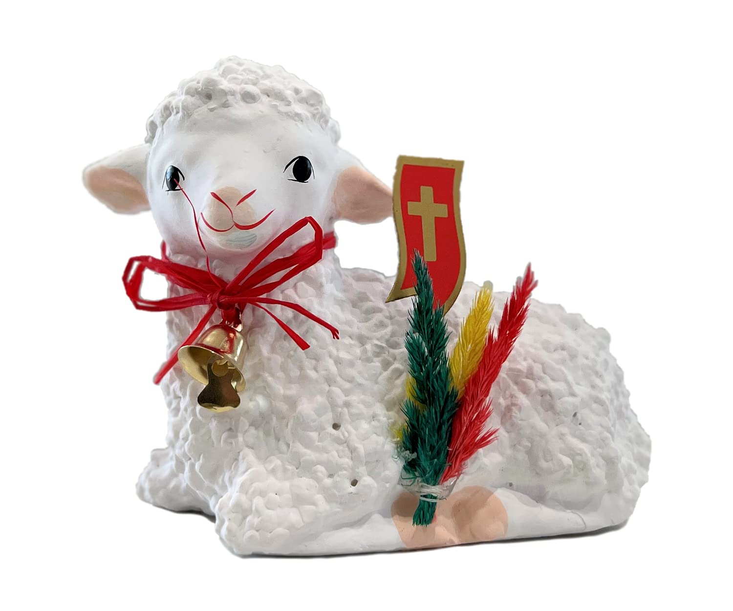 AM Decor Traditional Polish Easter Lamb Figurine with Flag & Palm - Handmade Gypsum Statue (Baranek Wielkanocny, X-Large) - Perfect for Easter Home Decor, Table Centerpiece & Holiday Gift