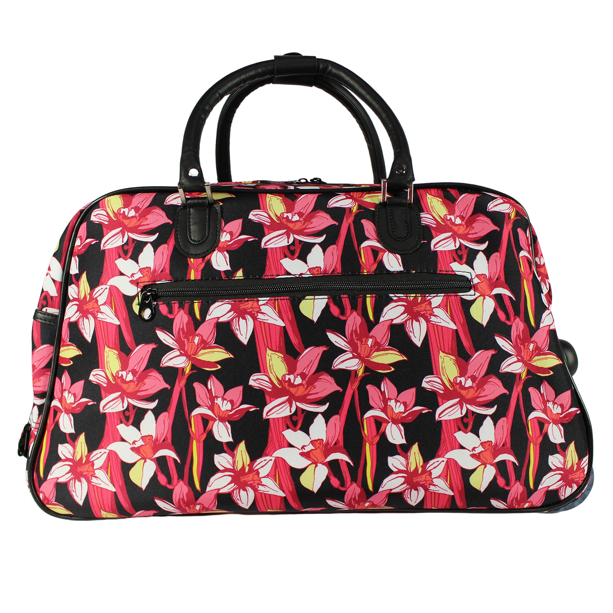 21-Inch Floral Print Rolling Duffel Bag for Travel - Tropical Flower Design Carry-On Luggage | Perfect for Weekend Getaways & Airplane Carry-On