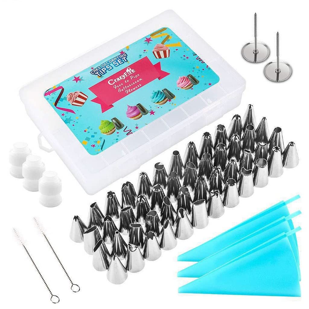 GANFANREN 58Pcs Reusable Icing Piping Bags Set for Baking - Cookie & Cake Decorating Kit with Russian Icing Tips & Ruffle Nozzles - Perfect for Cupcakes, Wedding Cakes, Birthday Party Desserts