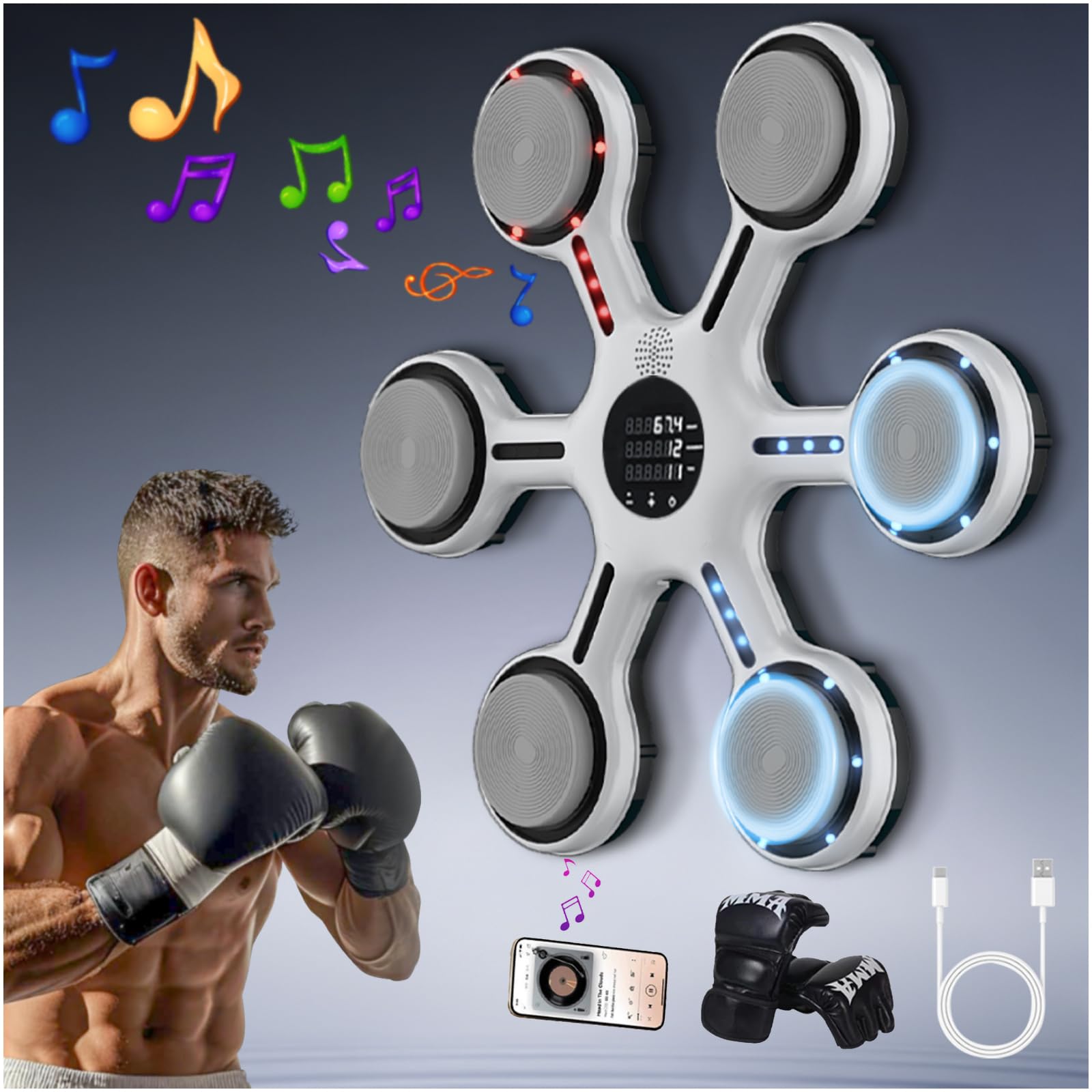 New Smart Professional Music Boxing Machine - Large Bluetooth Wall-Mounted Boxing Equipment with Exercise Mat for Home Gym | Perfect for Adults & Kids Fitness Training | Ideal for Boxing Workouts, Cardio Exercise & Family Fun