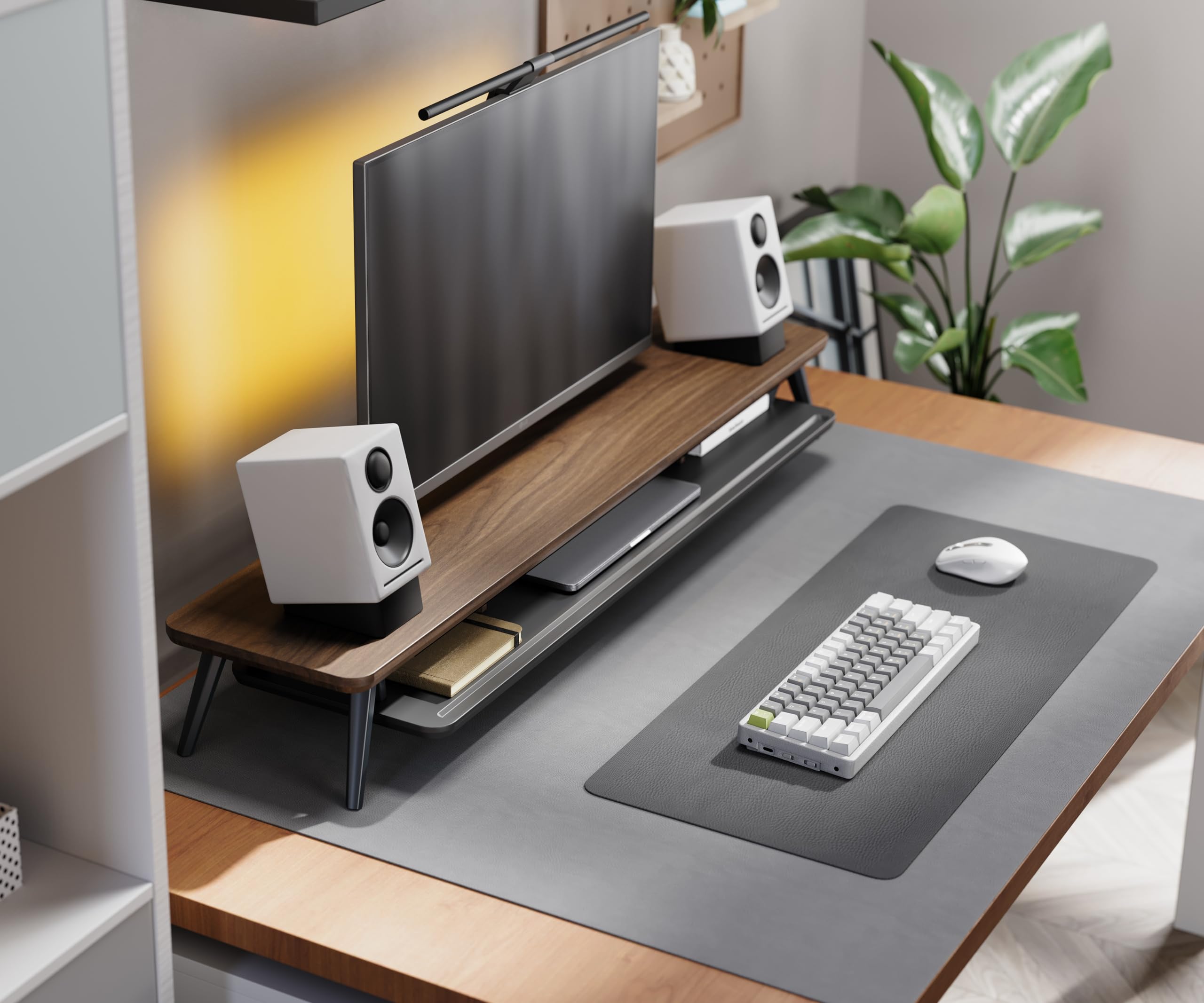 Dual Monitor Stand for 2 Screens - 42.5 Inch Wooden Desk Shelf with Storage Organizer & Cable Management - Perfect for Home Office Setup, Gaming Station, and Workspace Organization