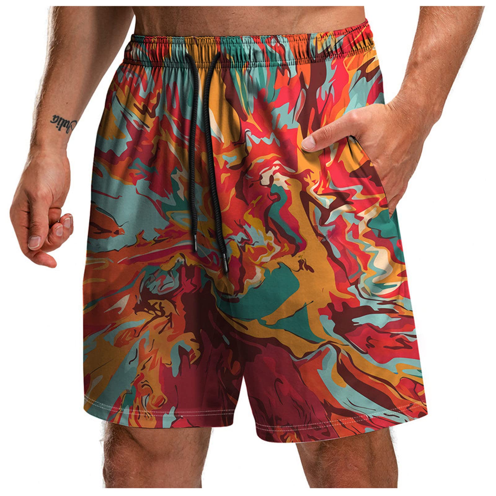 UIOP Men's 3D Print Beach Shorts - Quick-Dry Swim Trunks with Drawstring Waist & Pockets - Perfect for Summer, Swimming, Surfing & Outdoor Activities