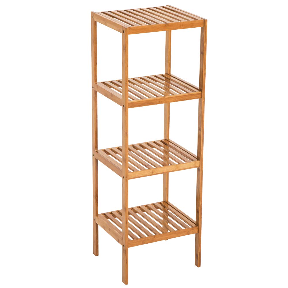 Tenozek 4-Tier Bamboo Bathroom Shelf - Sturdy Free Standing Storage Rack for Bathroom, Kitchen, Living Room, Bedroom & Hallway - Space Saving Organizer for Towels, Toiletries, Books & Decor (Brown)