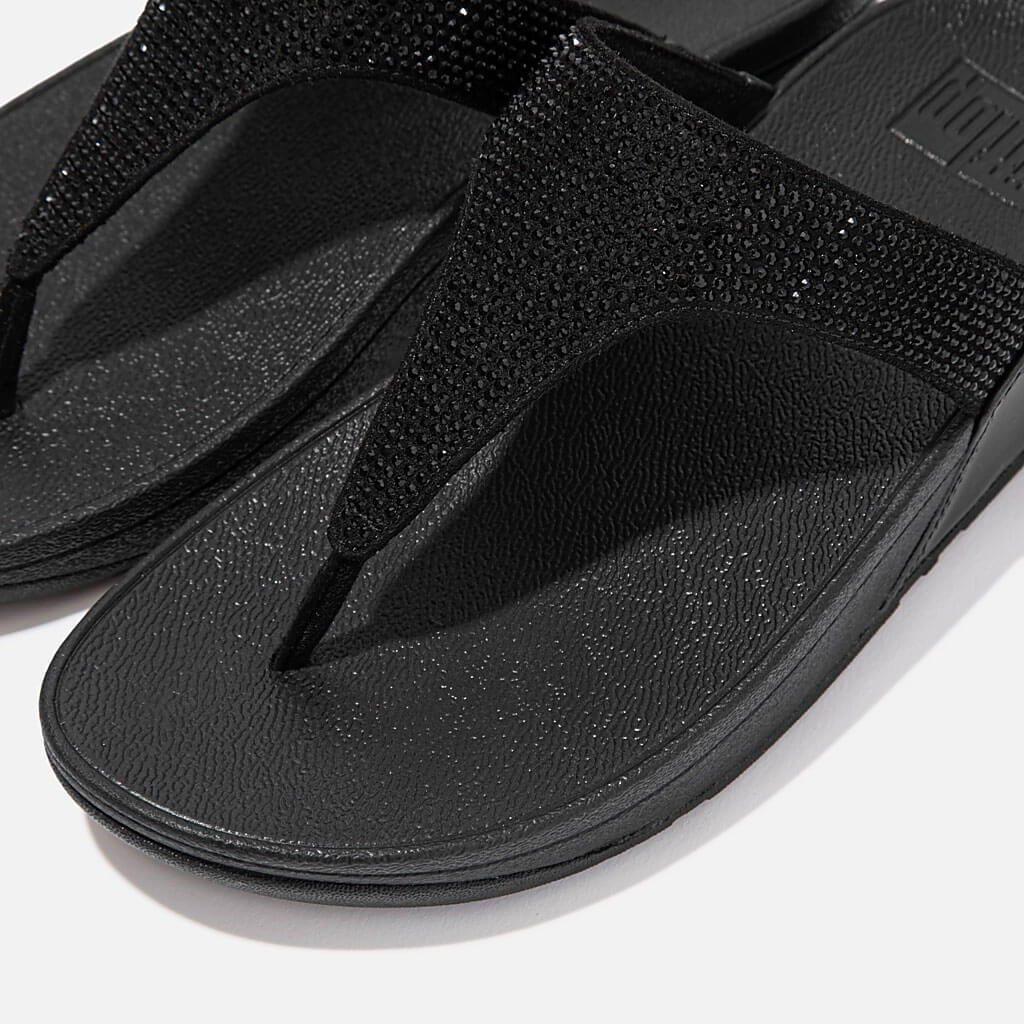 FitFlop Lulu Crystal Embellished Sandals for Women - Comfortable Black Dressy Flip Flops with Rhinestones | Perfect for Beach, Pool Parties & Summer Vacations