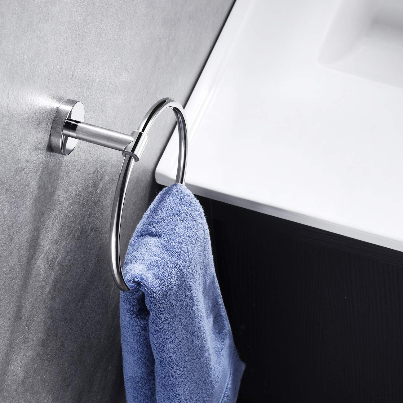Premium SUS 304 Stainless Steel Bath Towel Ring - Wall Mounted Hand Towel Holder with Polished Finish for Bathroom (D100-CH) - Perfect for Spa, Hotel & Home Decor