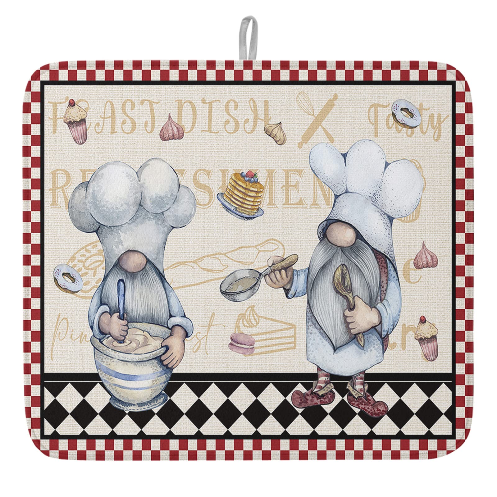 Fat Chef Kitchen Decor Checkered Dish Drying Mat - 16