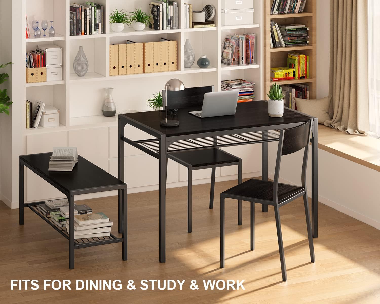 Gizoon 4-Piece Dining Table Set with Bench - Kitchen Table and 2 Chairs for 4 - Space Saving Small Apartment Furniture for Breakfast Nook, Tiny Homes & Compact Living Spaces