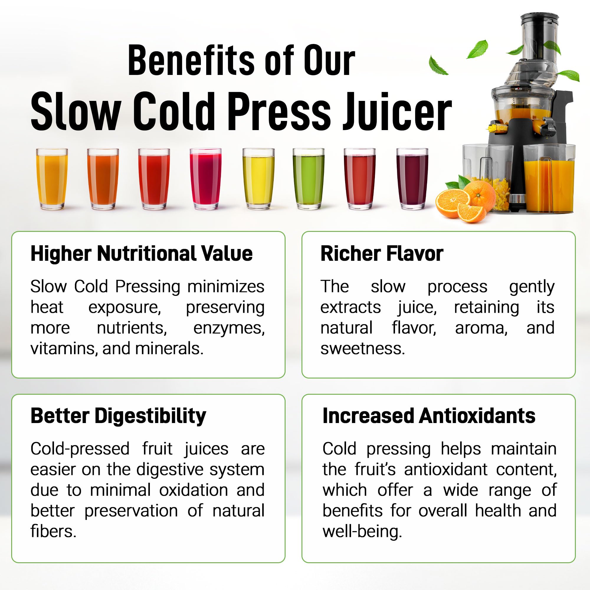 Zulay Premium Cold Press Juicer - High Yield Slow Masticating Juicer with Quiet Motor & Reverse Function - Wide Feed Chute for Fruits & Vegetables - Perfect for Healthy Juicing, Detox Drinks & Homemade Baby Food