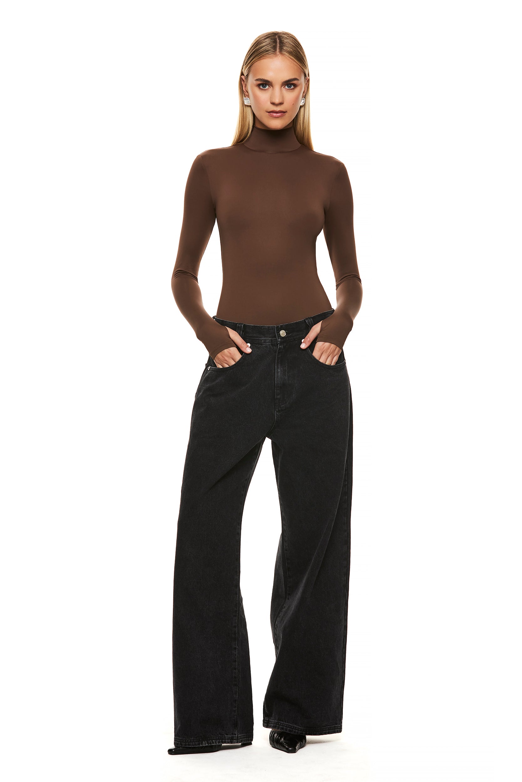 Emery Choc Bodysuit - Women's Stylish & Comfortable Jumpsuit for Casual Wear, Date Night & Layering