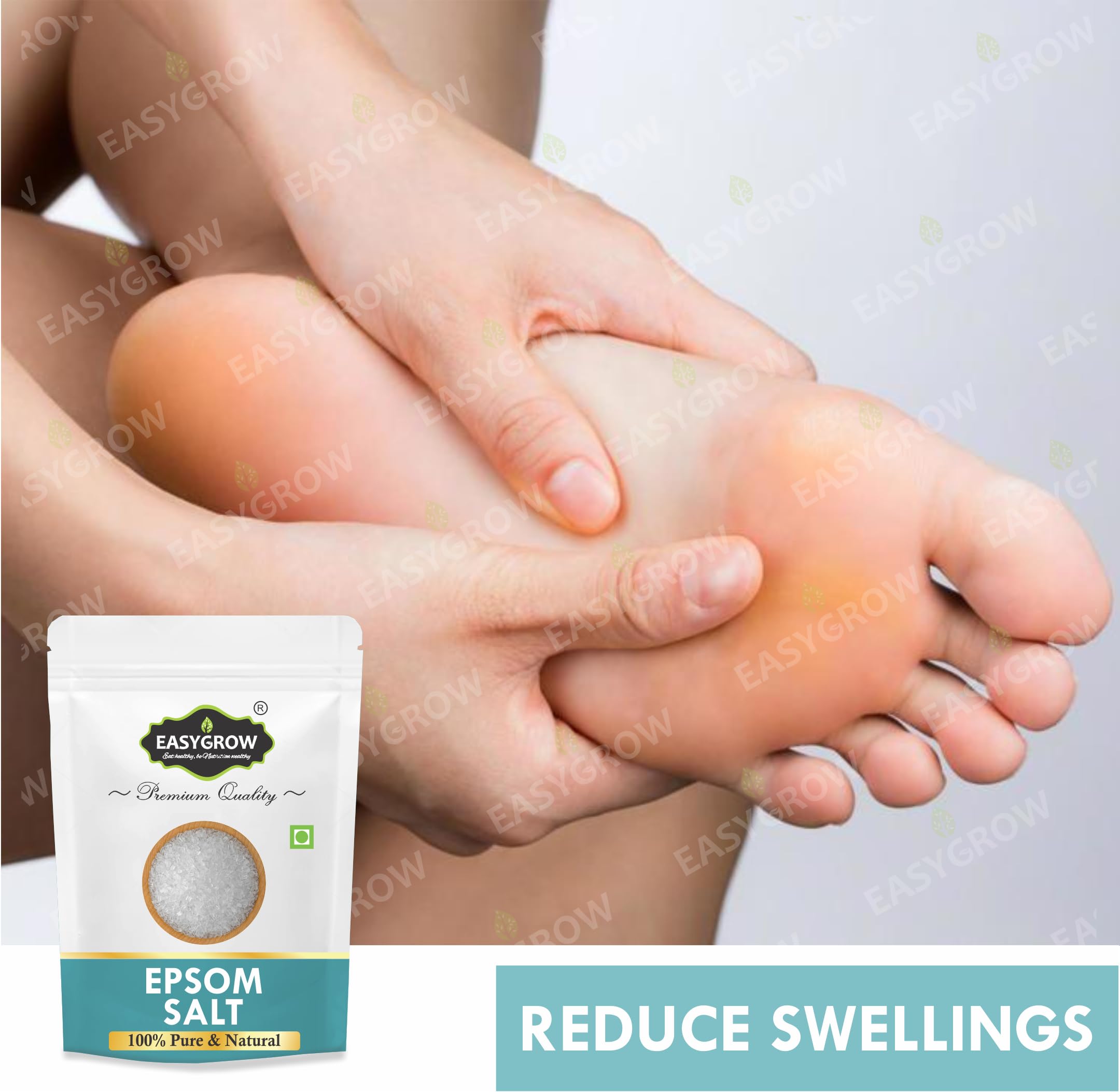 Easygrow Epsom Salt Crystals Foot Soak - 800g Magnesium Sulfate for Pain & Muscle Relief, Detox Bath Salt for Tired Feet & Stress Relief | Perfect for Post-Workout Recovery & Relaxing Spa Nights at Home