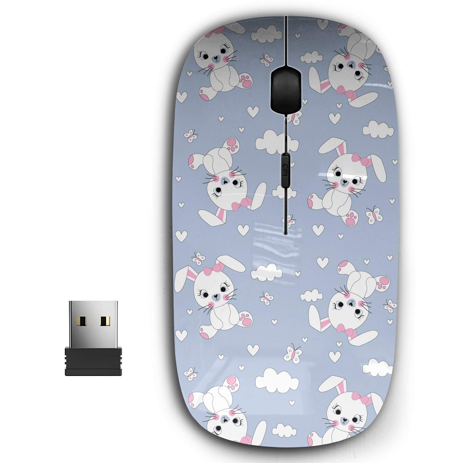 2.4G Ergonomic Wireless Mouse with Nano Receiver for PC, Laptop, Notebook - Bunny Hearts Design for Kids, Home, Office & School Use