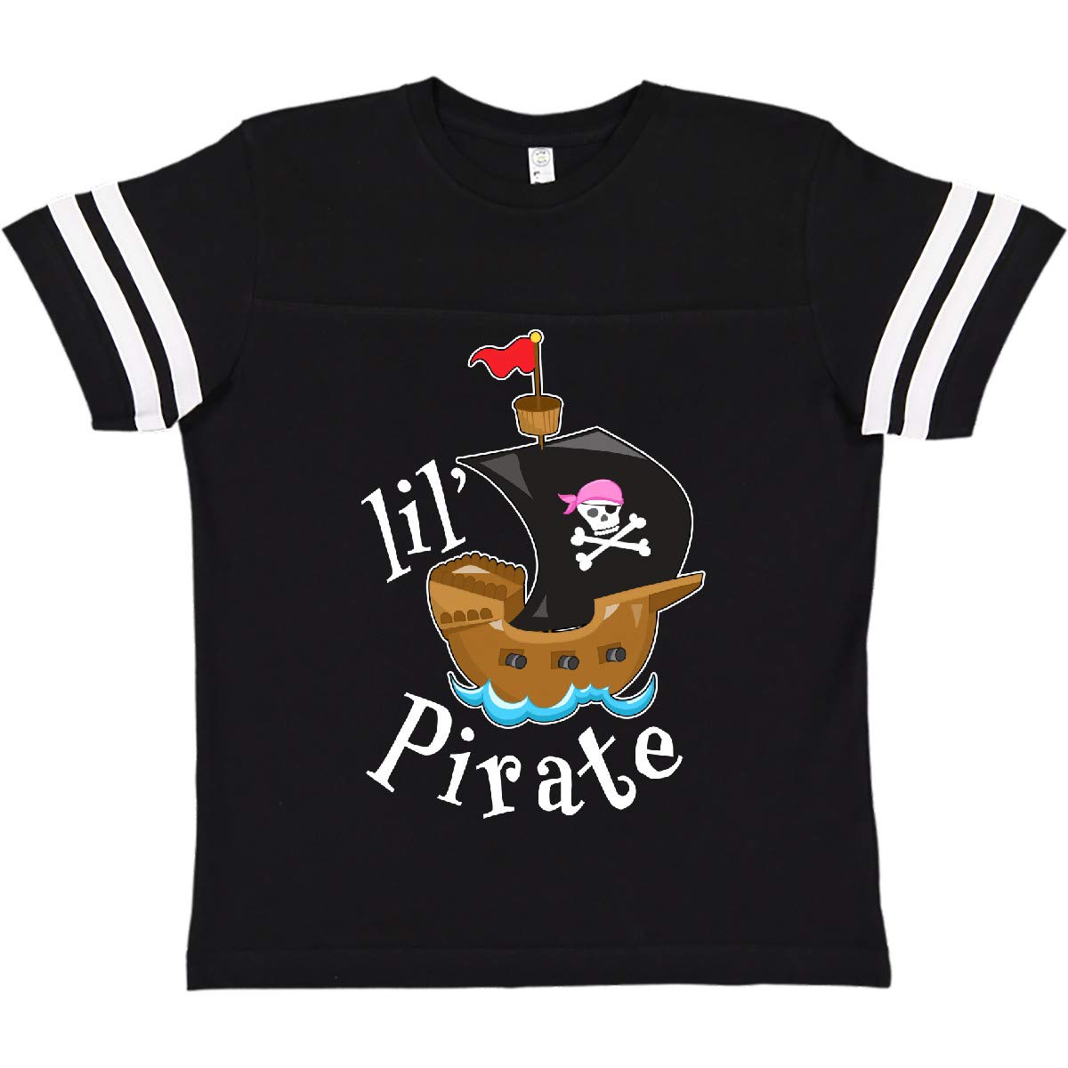 Inktastic Lil' Pirate Pirate Ship Pink Bandana Youth T-Shirt - Cute Pirate Themed Kids Shirt for Boys & Girls - Perfect for Pirate Parties, Halloween Costumes & Themed Events