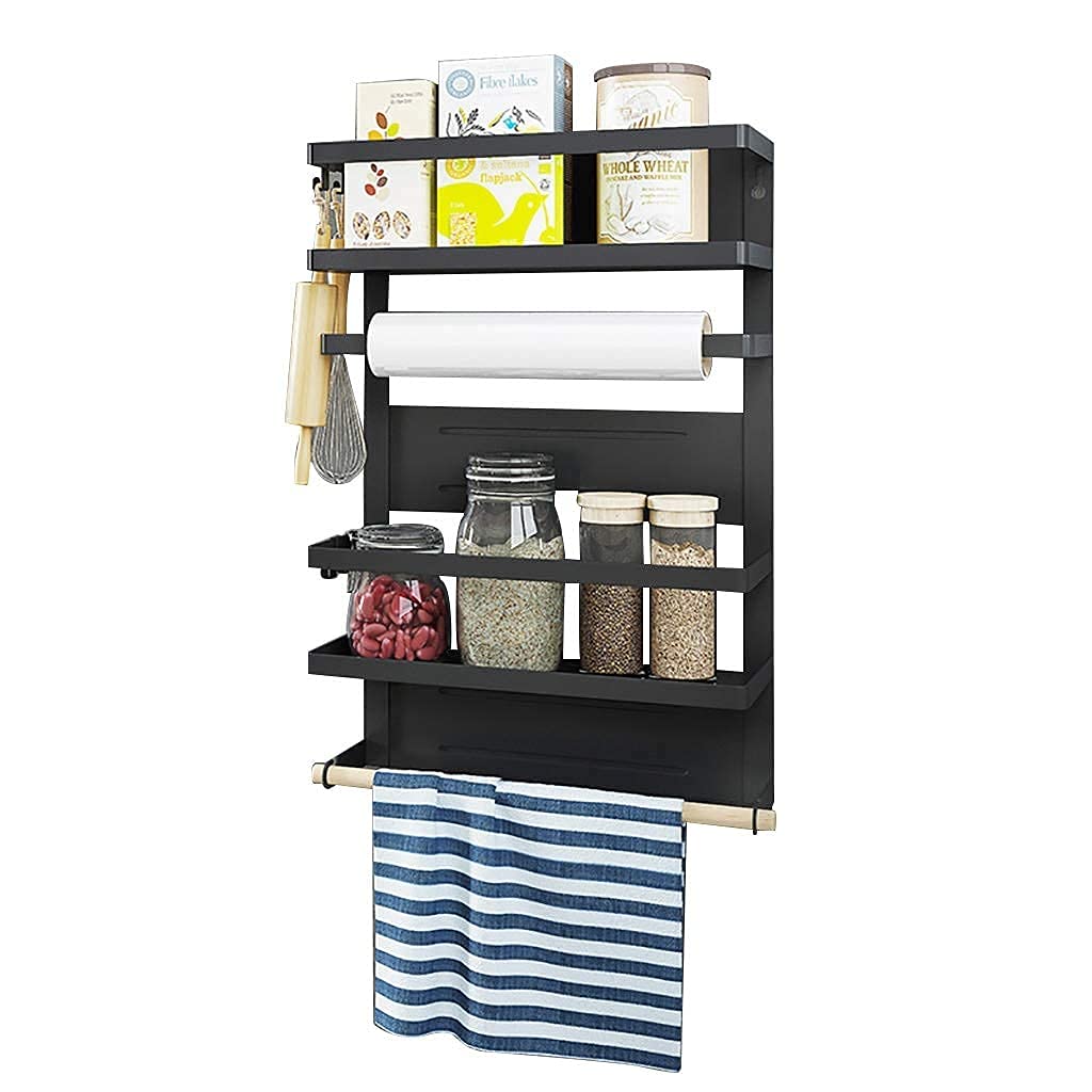 Magnetic Spice Rack Organizer for Refrigerator - Large Black Space Saving Spice Shelf for Kitchen Cabinet, Pantry Door, Condiment & Seasoning Storage - Perfect for Small Kitchens & Organized Cooking
