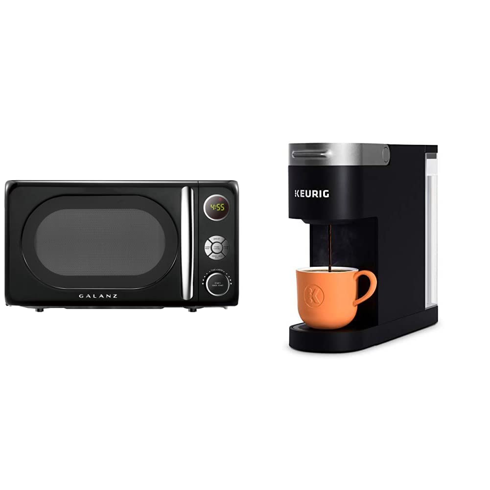 Galanz 0.7 cu ft Retro Black Countertop Microwave Oven & Keurig K-Slim Single Serve K-Cup Pod Coffee Maker - Compact Kitchen Appliances for Small Spaces, Dorms, Apartments and Office Break Rooms