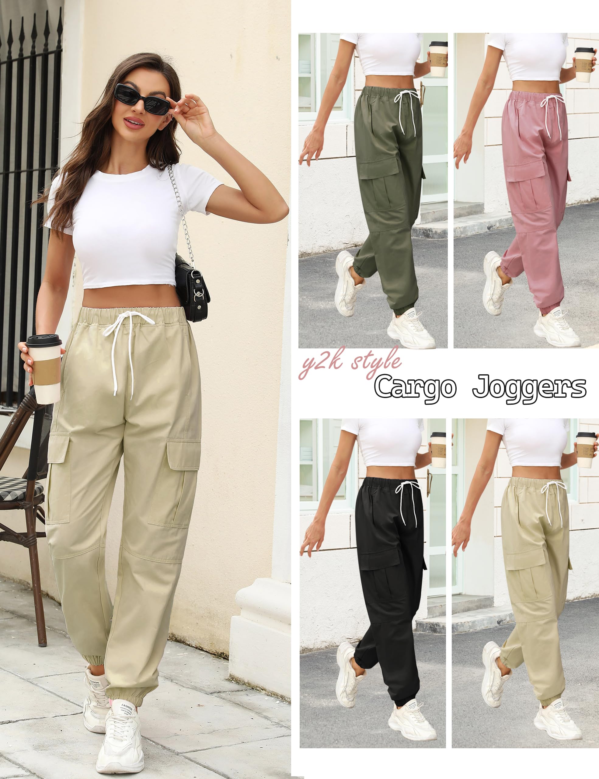 **Women's Oversized Cargo Joggers - Elastic Waist Baggy Pants for Casual & Work Wear - Trendy Street Style & Outdoor Activities**