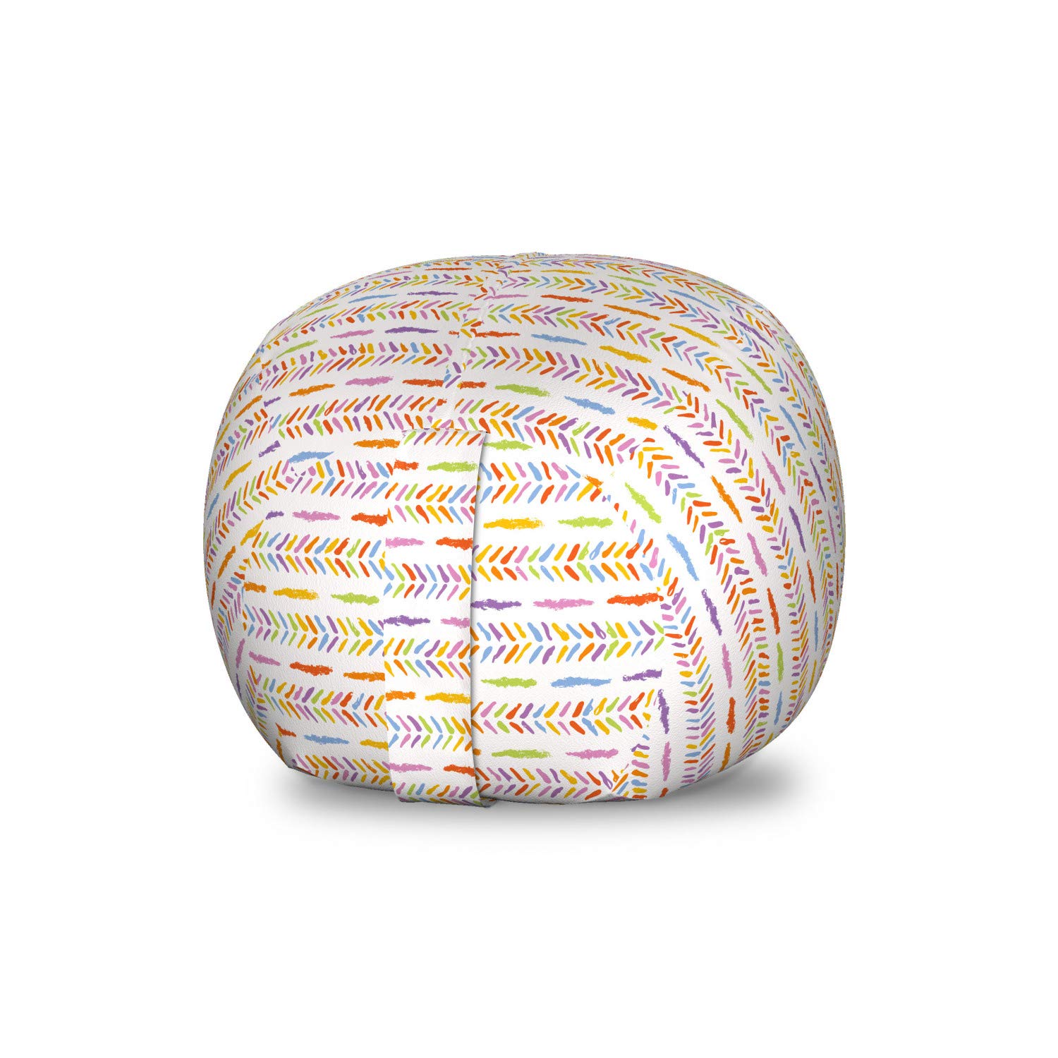 Ambesonne Herringbone Toy Storage Bag Chair - Rainbow Chevron Striped Stuffed Animal Organizer, Washable Small Size in White & Multicolor - Perfect for Kids' Room, Playroom & Nursery Organization