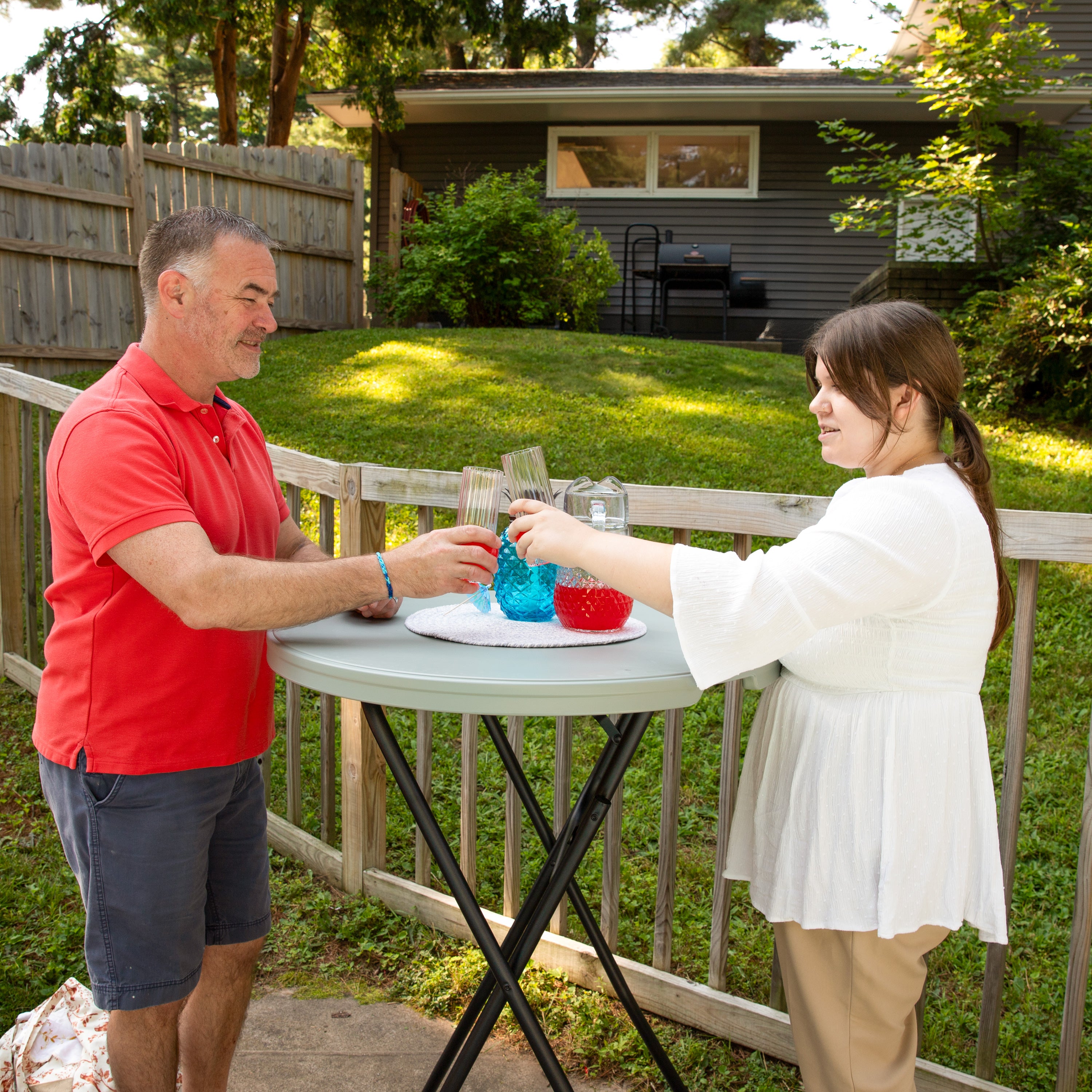 Sunnydaze 32-Inch Plastic Folding Table - Bar Height, Lightweight & Portable, Gray - Perfect for Outdoor Patio, BBQ, Picnic, Camping & Tailgating