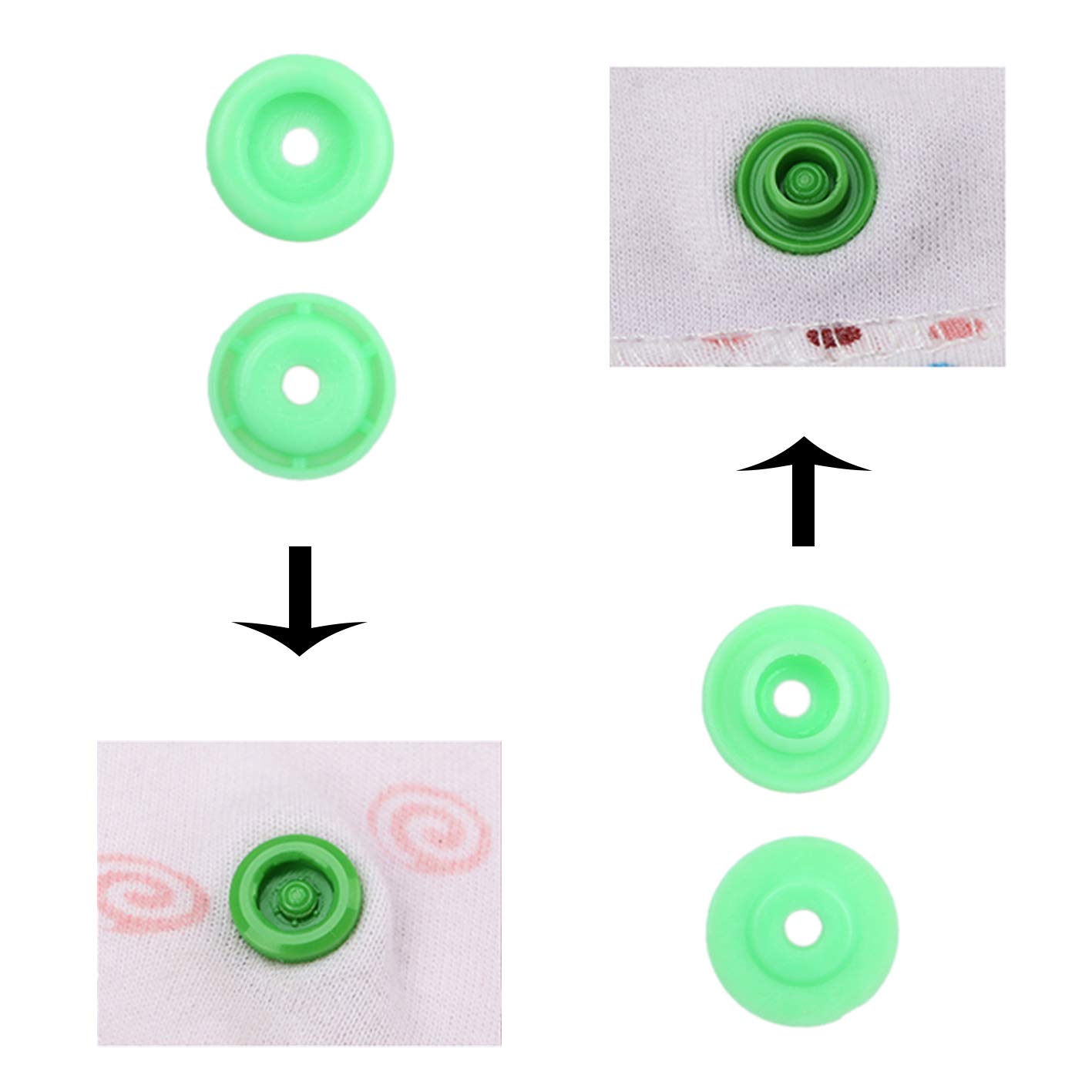 Kare & Kind Plastic Snap Buttons Set - 150pcs T5 Fasteners in 15 Colors (10 Each) - No Sew Buttons for Sewing, Crafting, DIY Clothing & Baby Items - Perfect for Cloth Diapers, Bibs, Dresses & Fabric Projects