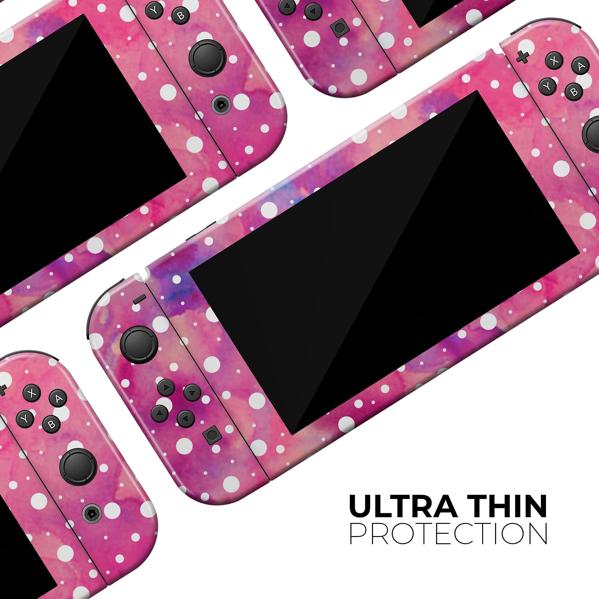 Nintendo Switch Lite Skin Decal - Scratch-Resistant Removable Vinyl Wrap Cover - White Polka Dots on Pink Watercolor - Protective Gaming Accessory for Travel & Home Use
