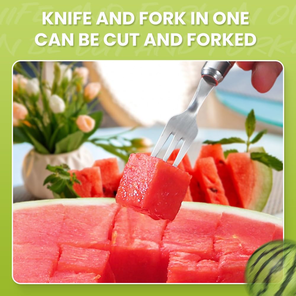2-in-1 Stainless Steel Fruit Cutter & Watermelon Slicer - Dual Head Kitchen Tool for Watermelons, Pineapples & Fruits - Perfect for Summer BBQs, Picnics & Home Kitchen Use