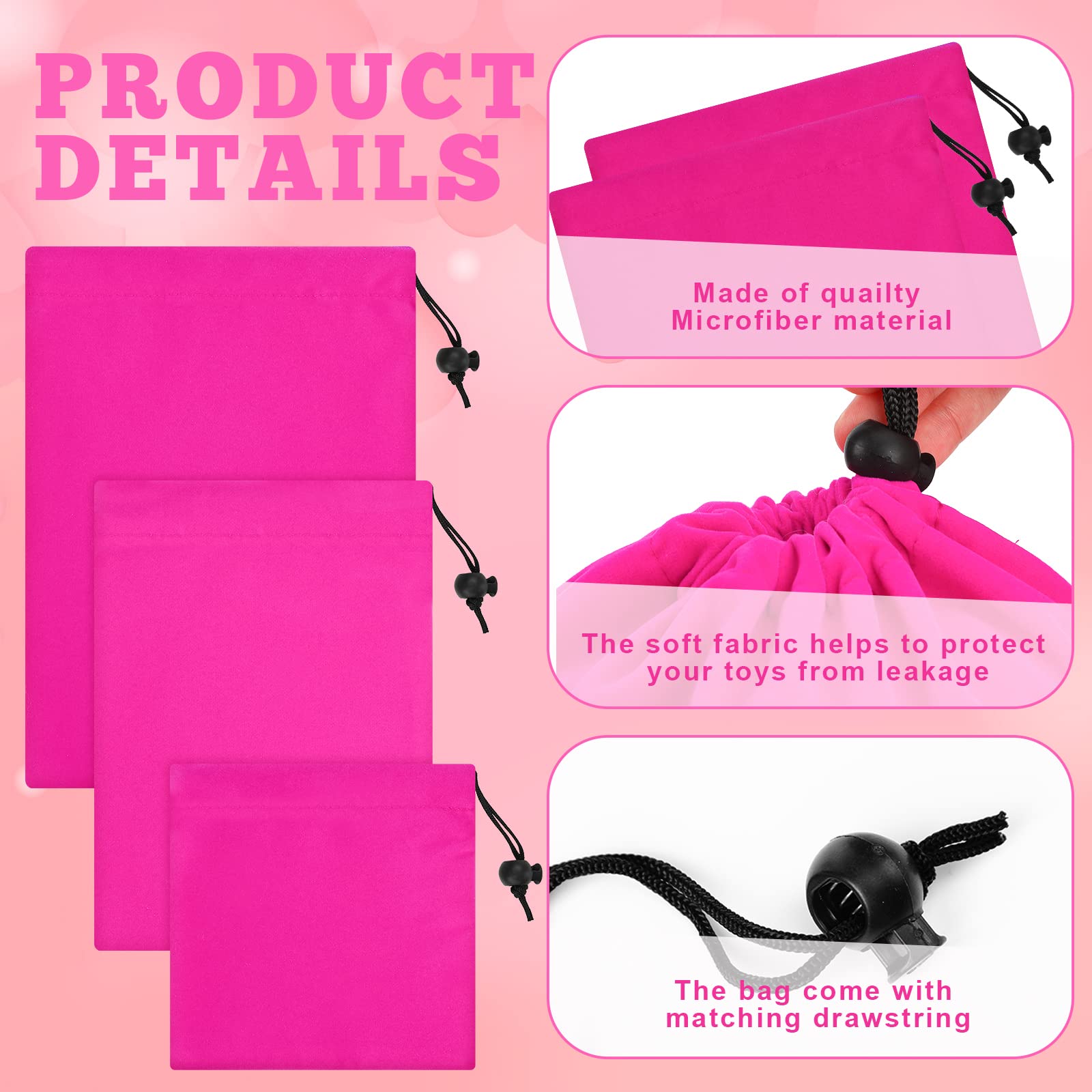 Premium 6-Piece Hot Pink Suede Toy Storage Bags with Drawstring Closure - Organize Kids' Toys, Crafts & Small Items - Perfect for Nursery, Playroom & Travel