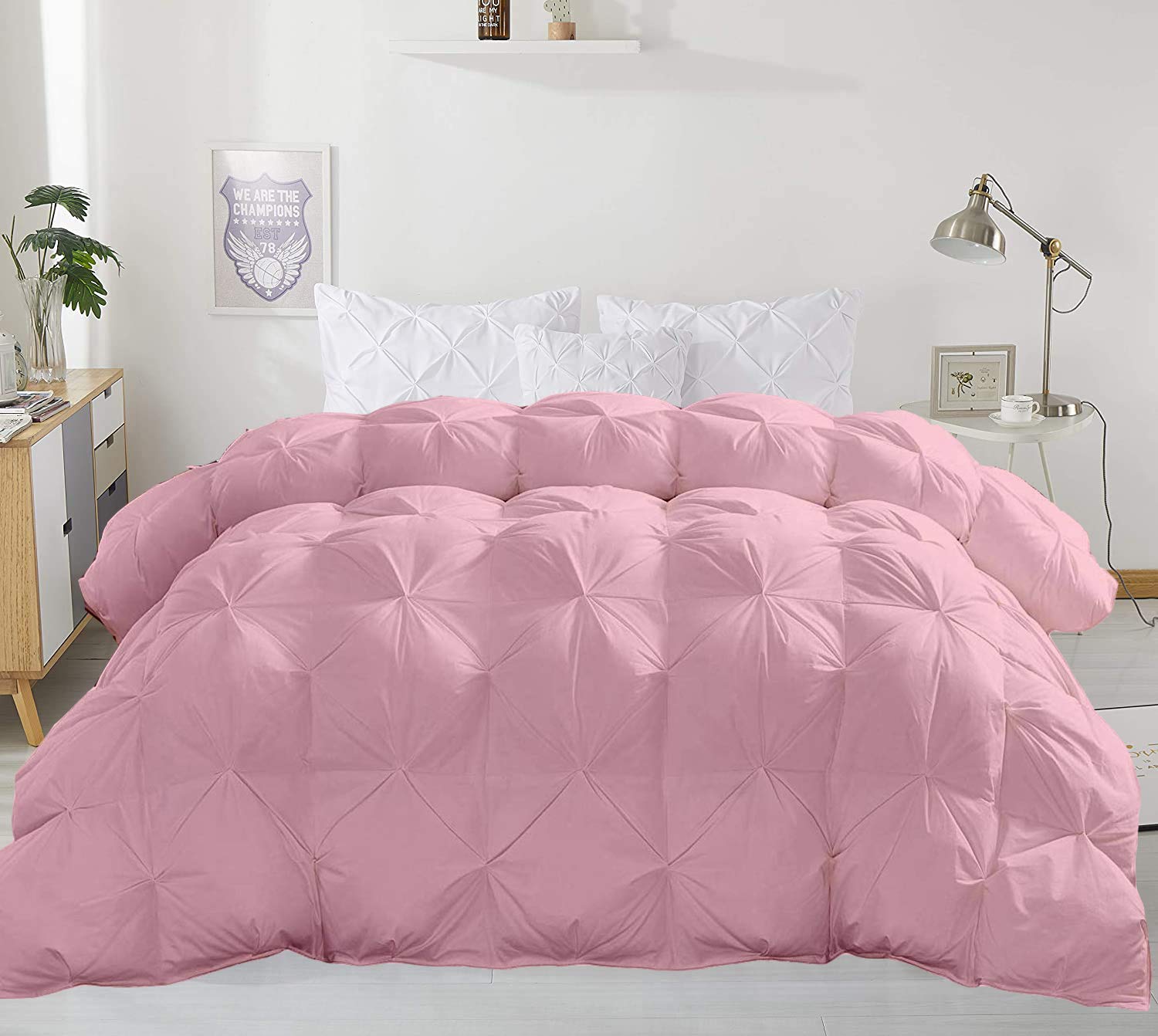 Premium RV Camper Down Alternative Comforter - Oversized 98x120 Inch Baby Pink Solid Luxury Pinch Pleated Bedding - 1000 Thread Count Cotton - Perfect for Travel Trailers, Motorhomes & Cozy Home Bedrooms