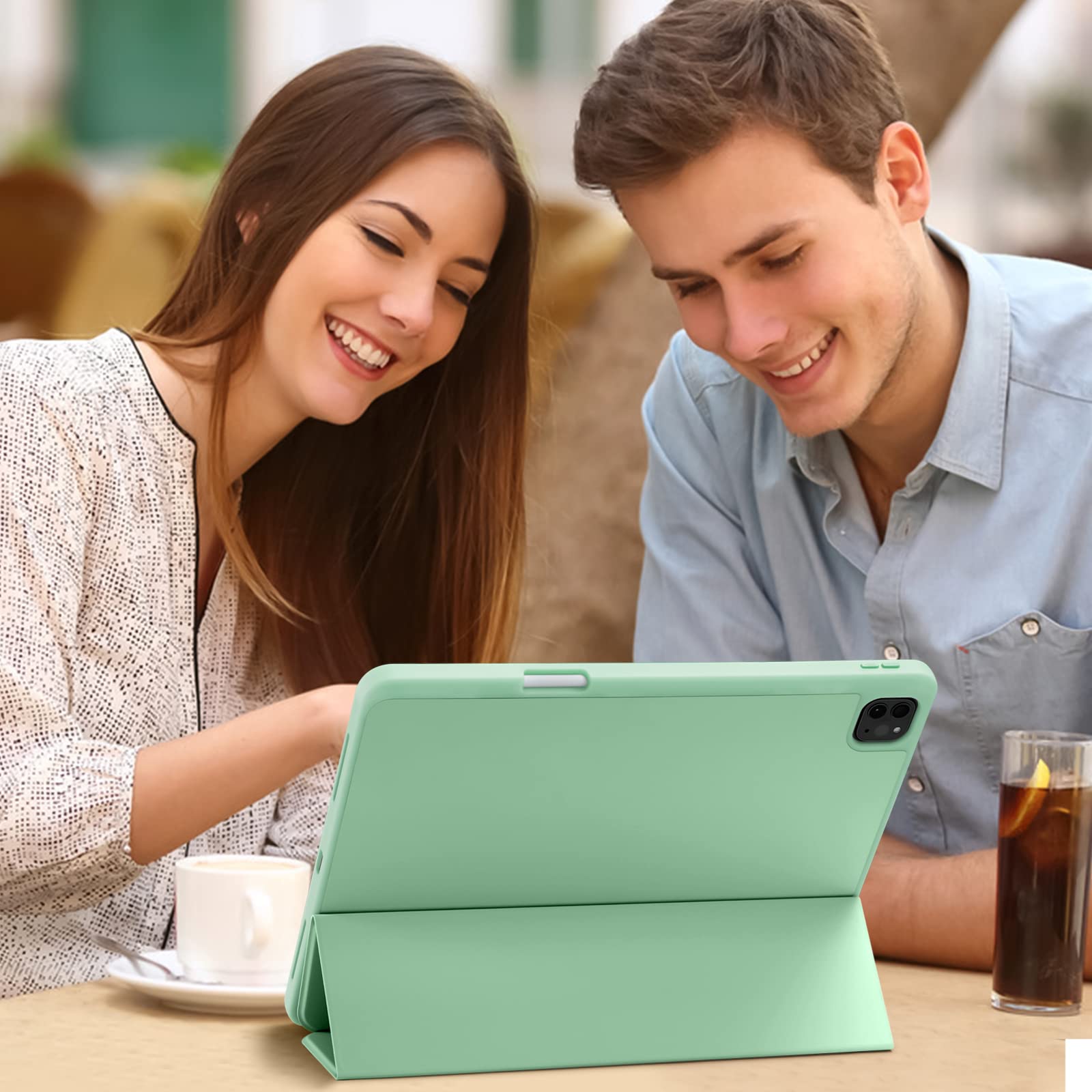 Premium iPad Pro 12.9 Case 6th/5th/4th/3rd Gen (2022-2018) - Trifold Stand Smart Cover with Pencil Holder & TPU Back, Auto Wake/Sleep, Green - Perfect for Work, School & Travel Protection