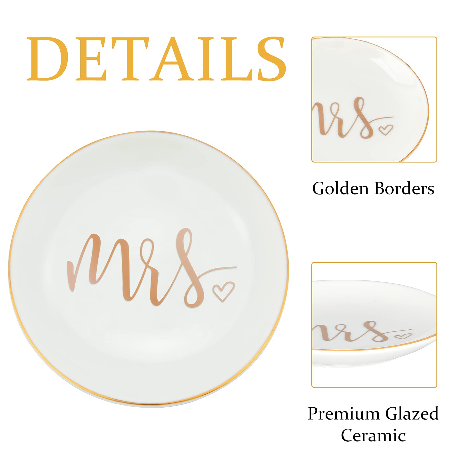 Elegant Jewelry Dish for Women - Engagement Ring Holder, Wedding Gift for Bride, Mrs Jewelry Dish - Perfect for Proposal, Wedding & Anniversary Gifts (Great for Bedside, Bathroom & Travel)