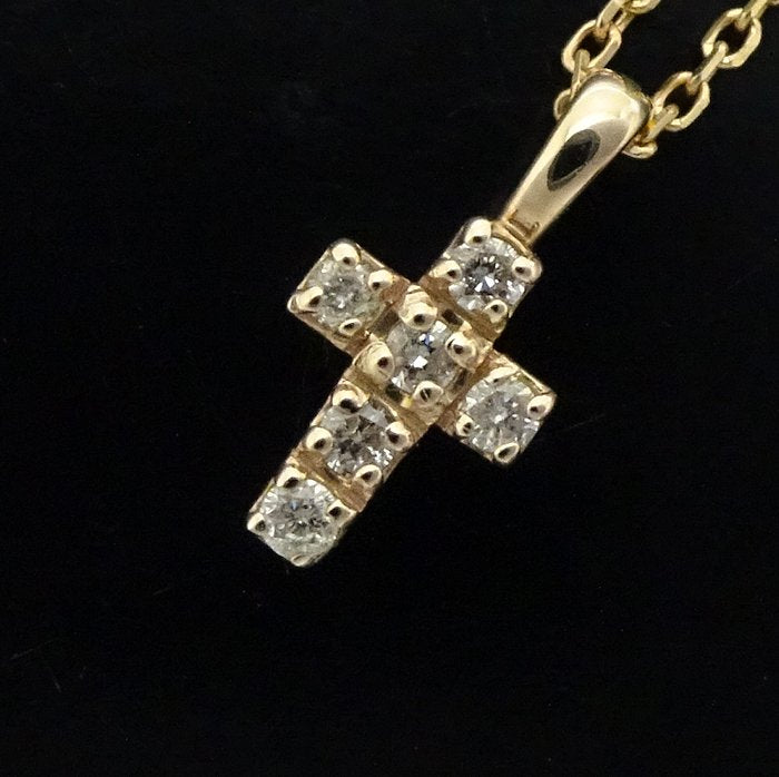 4℃ K10PG Pink Gold Diamond Cross Necklace for Women - Elegant Religious Jewelry Gift for Baptism, Confirmation & Everyday Wear