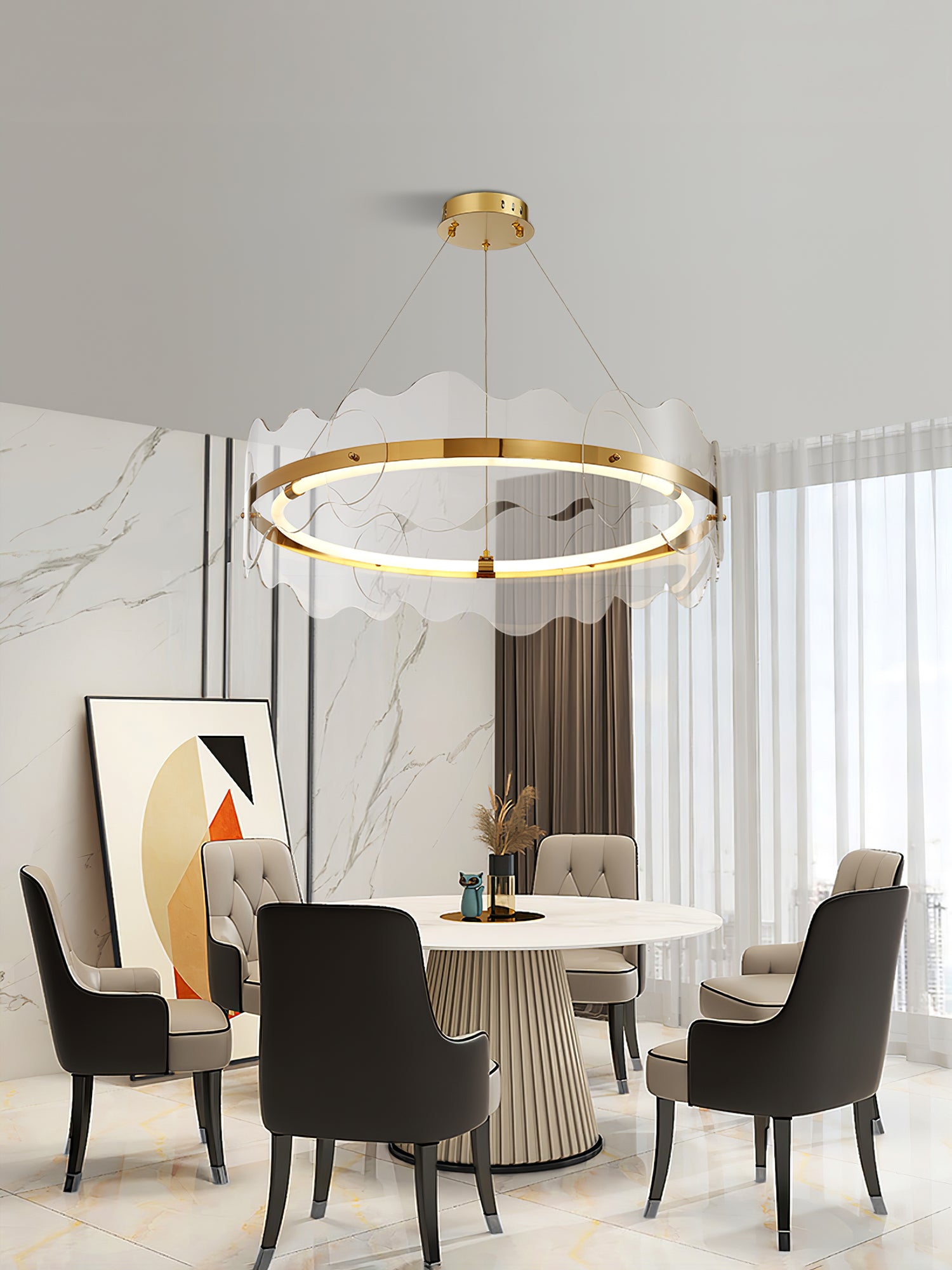 Modern Acrylic Wave Chandelier - Sleek LED Ceiling Light Fixture for Dining Room, Living Room & Bedroom - Elegant Home Decor Lighting for Contemporary Interiors